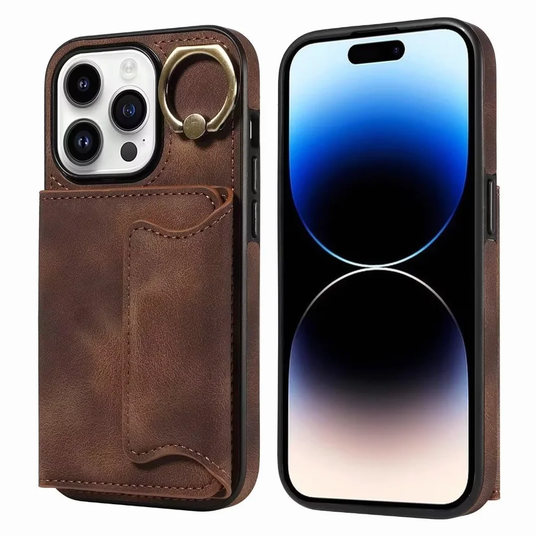 Funda para iPhone 13 con anillo, piel sintética, cartera con ranuras para tarjetas, soporte magnético, protección completa