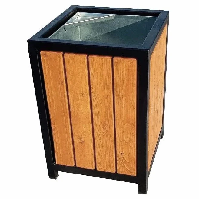 Cubo de basura para exteriores con cenicero madera acero galvanizado arce 45 litros 60 litros