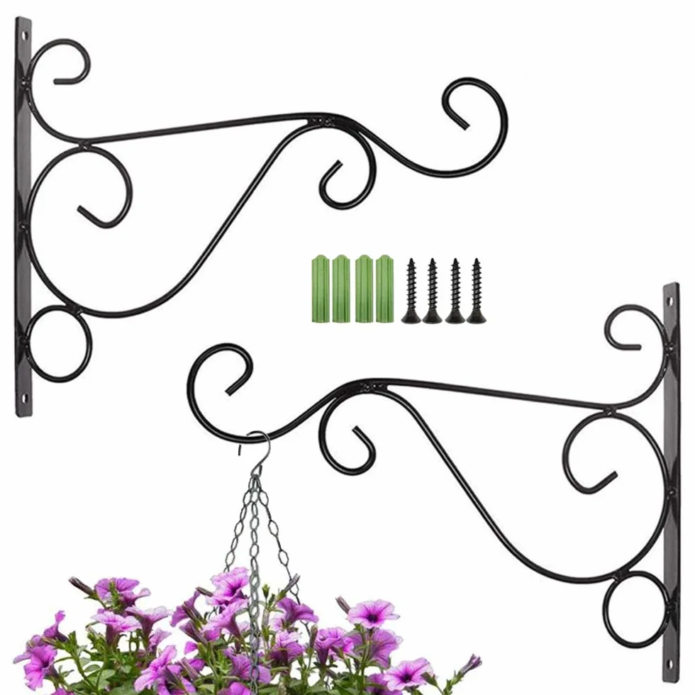 Soportes para Colgar Macetas Ganchos de Pared 25x20cm Negro 2 Piezas