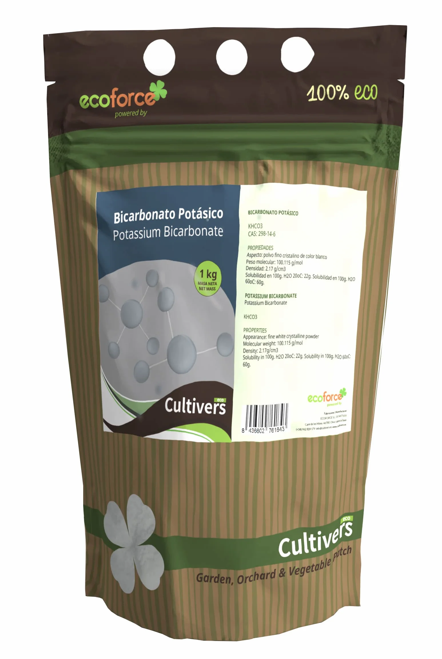 CULTIVERS Bicarbonato de Potasio 1 kg Polvo Soluble Jardinería Agricultura