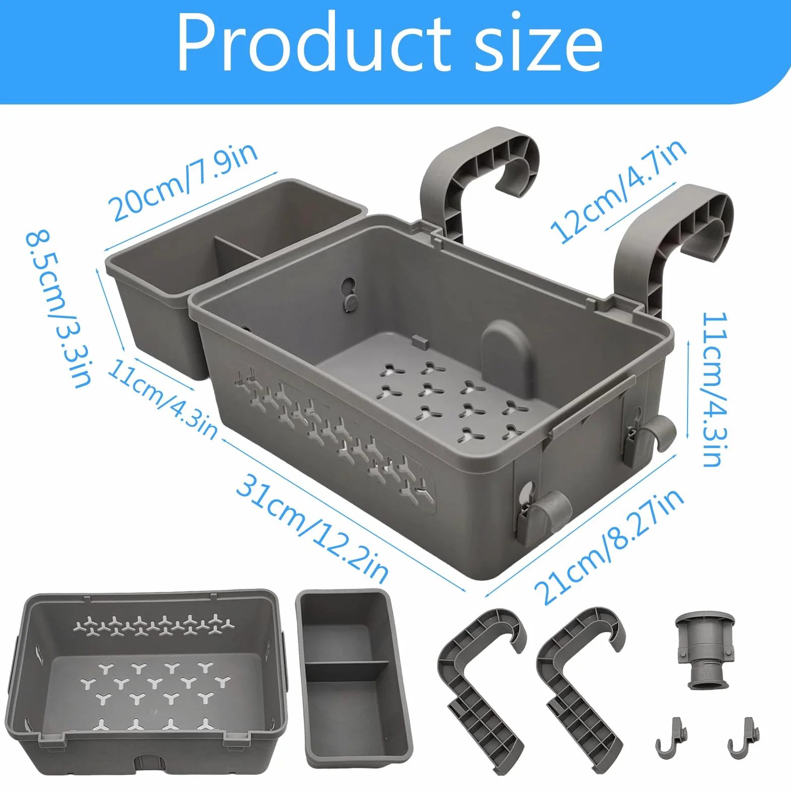 Cesta de Almacenamiento para Piscina Colgante con Portavasos y Ganchos
