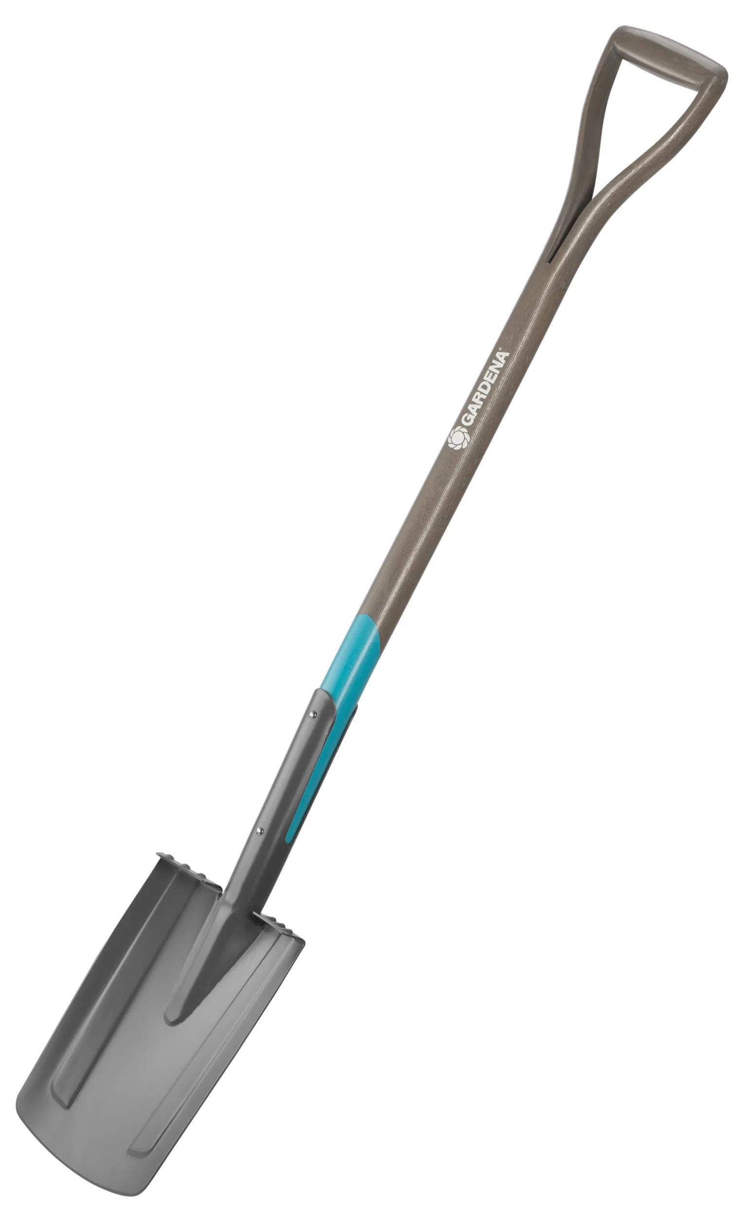 Gardena Pala de Punta de Acero para Jardín, con Pisador y Mango Ergonómico, Negro/Antracita/Turquesa