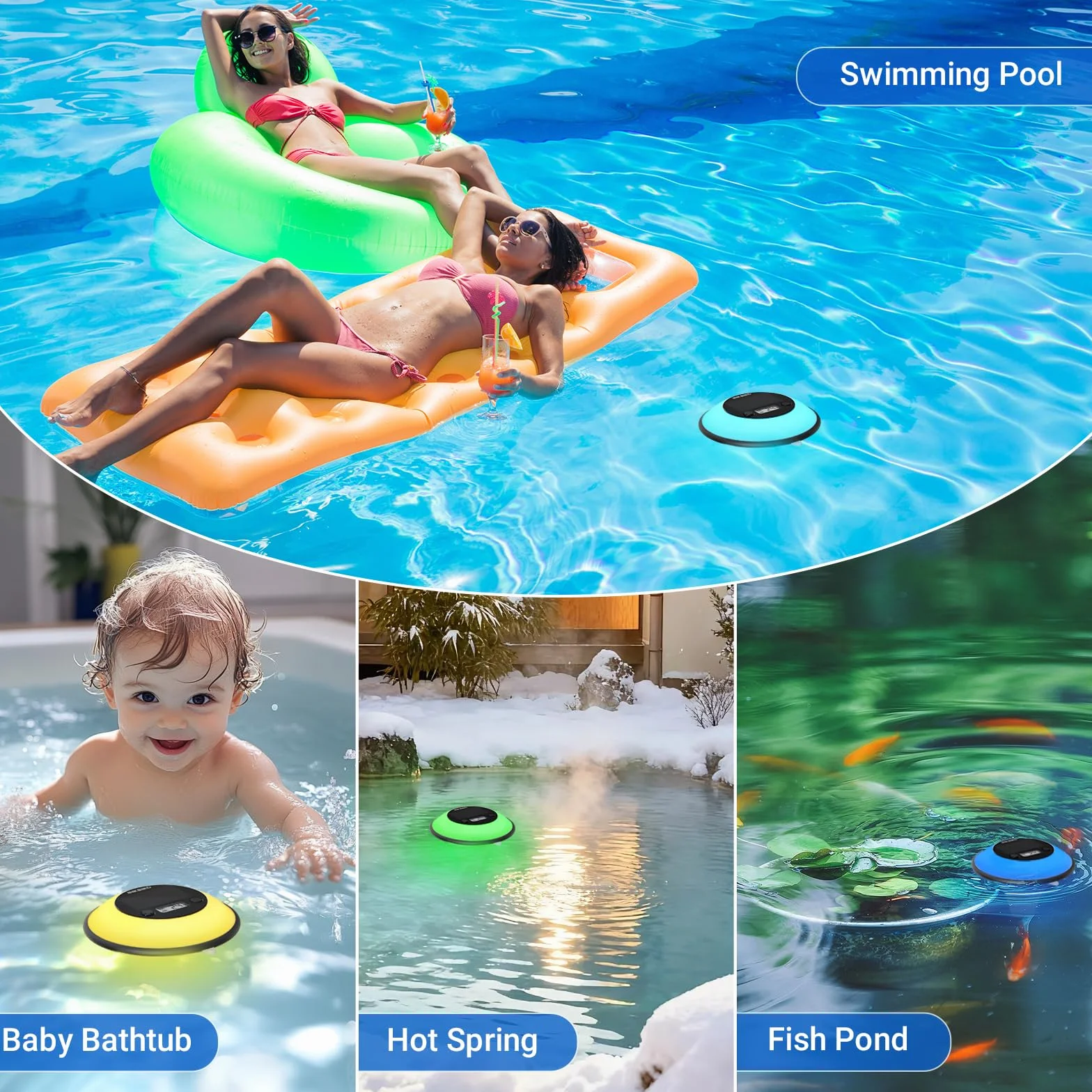 Inkbird IBS-P05R-W Termómetro Piscina WiFi, Luz Colorida, APP Control, Impermeable IP68, Sensor de Luz Automático, Función de Tiempo, Monitor para Spa, Estanques