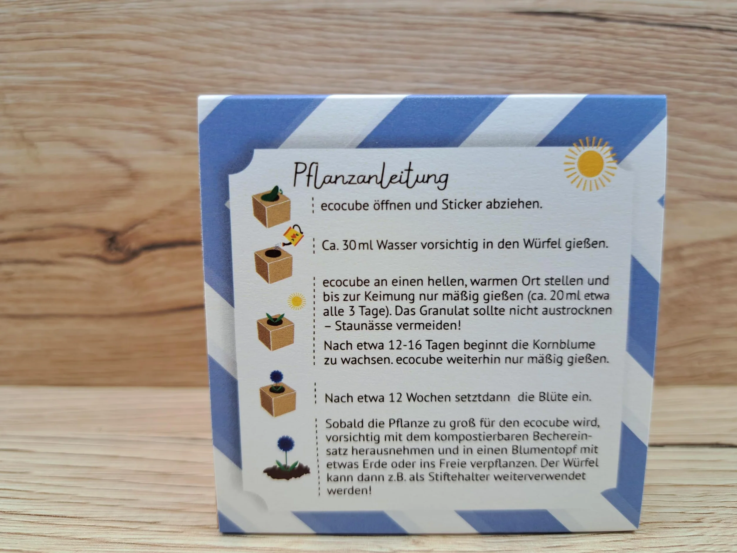 Feel Green Celebrations Ecocube Semillas ecológicas Cubo de Madera Grabado láser Zeit Um Einmal Danke zu Sagen Set de Cultivo Fabricado en Austria