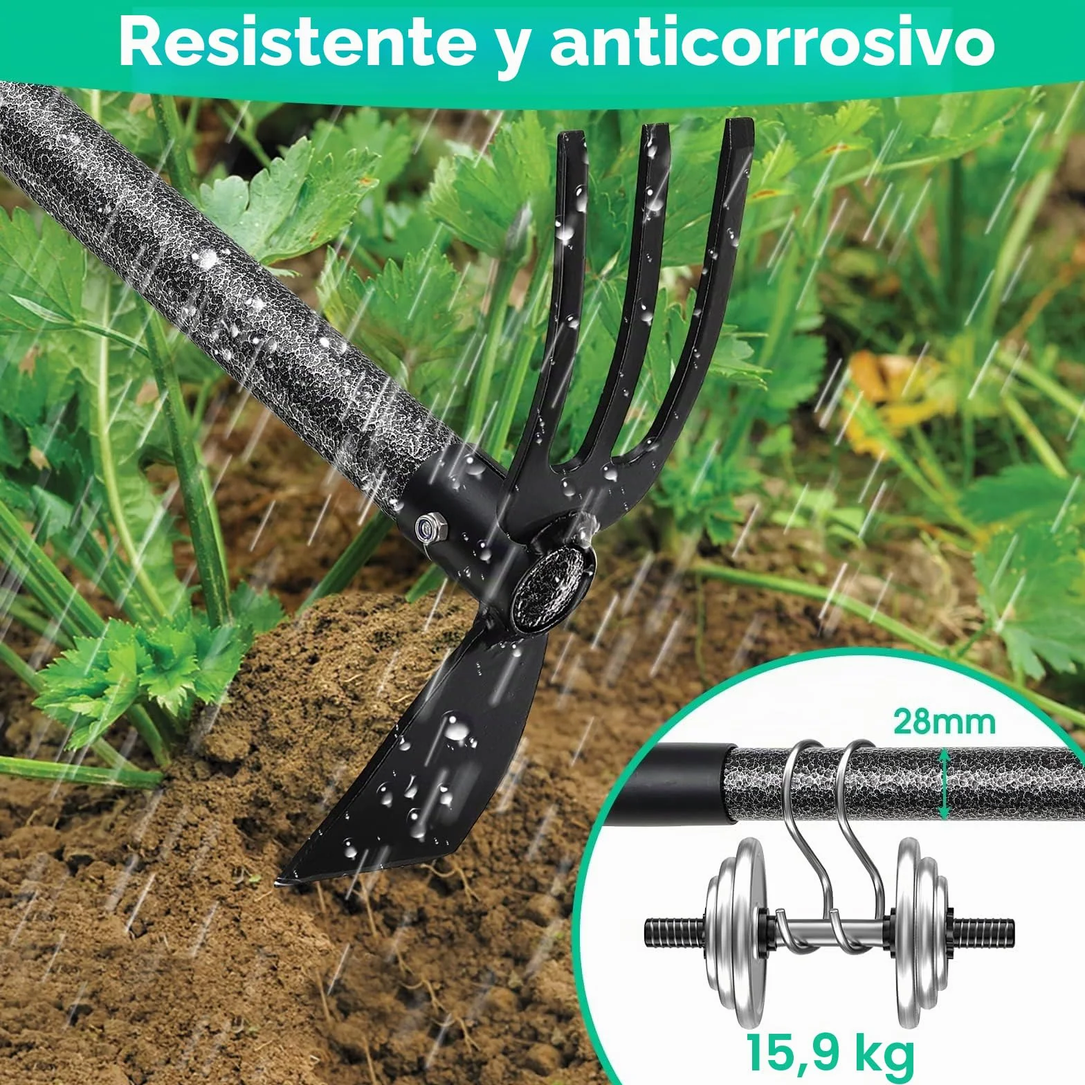 Cultivador de jardín y azada doble ajustable 2 en 1 de acero 45 pulgadas