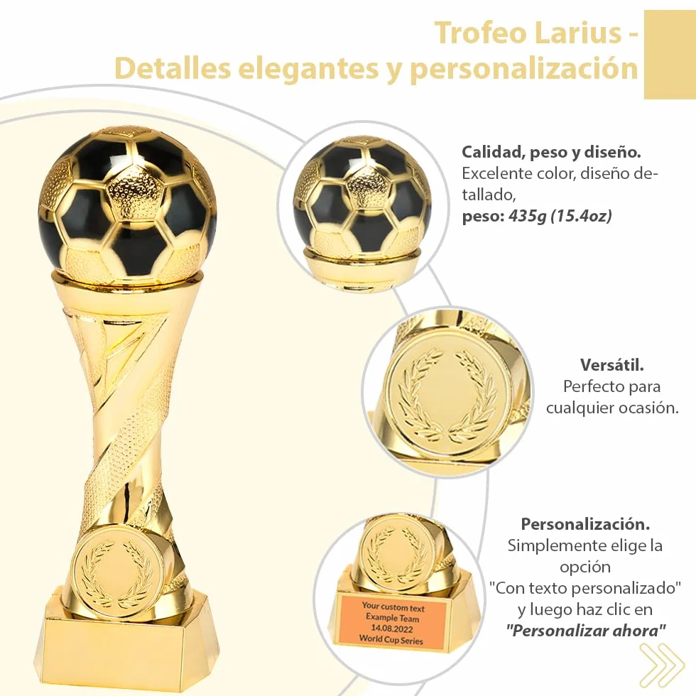 Larius Trofeo de fútbol Oro Plata Grabado Personalizado
