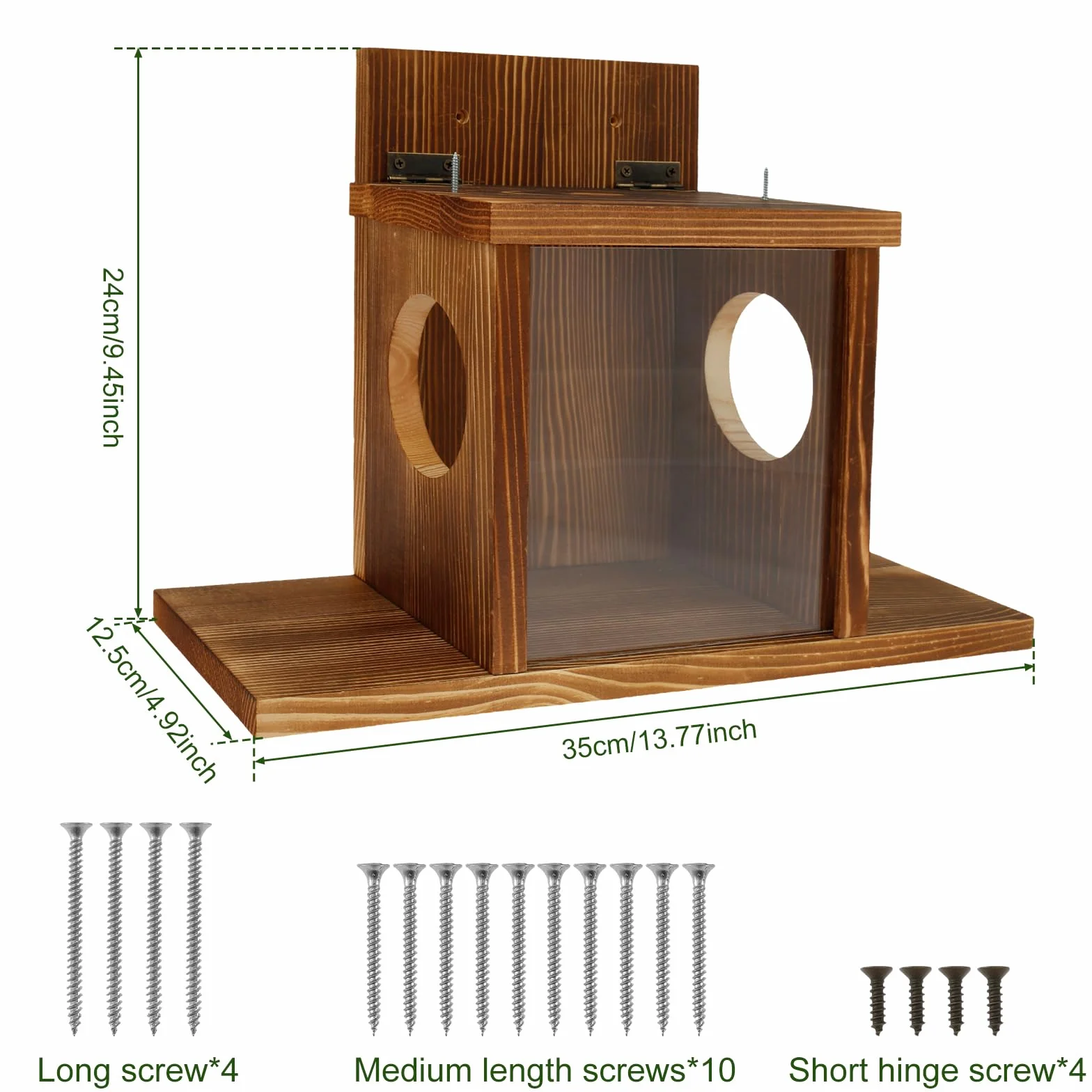 Comedero para ardilla resistente a la intemperie con ventana transparente de madera