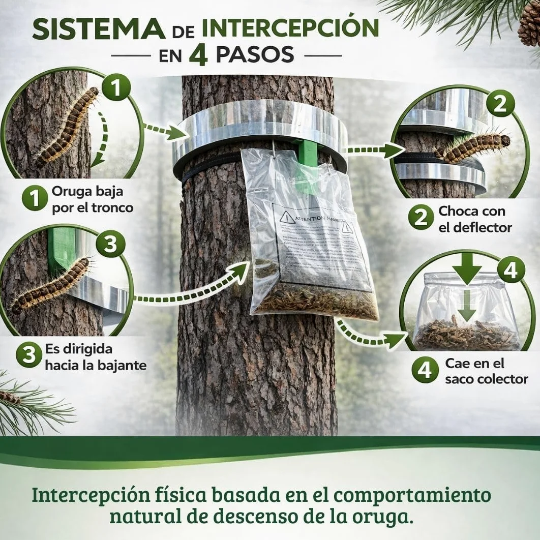 Trampa Procesionaria del Pino Profesional | Kit Completo + guia Instalación | hasta 140 cm de Perímetro | Sistema Ecológico de Alta Eficacia contra la Oruga Procesionaria (ECOLOGICO, 1.0, Unidad)