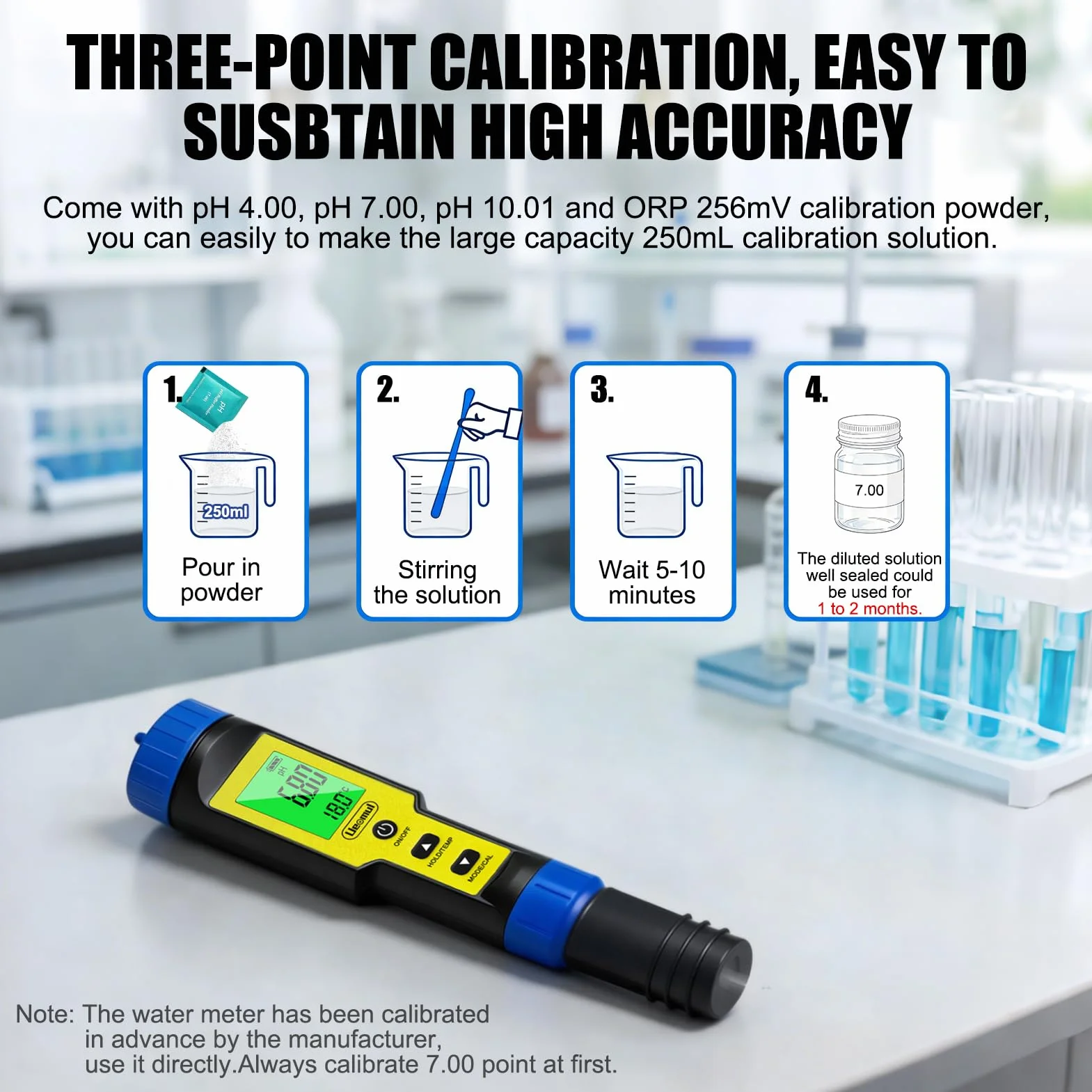 Medidor Cloro y pH Piscinas 7 EN 1, Tester pH Cloro (FAC） TDS EC SALT ORP y TEMP con ATC, Analizador Agua Impermeable IP67, profesional pH Meter para agua potable, hidroponía y spa
