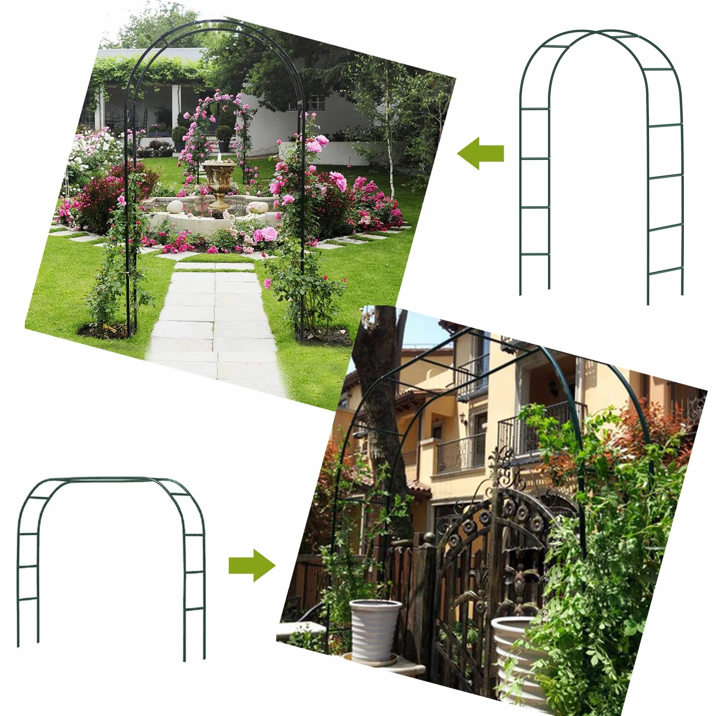 Metal Garden Arch 2.4M Enrejado de Acero con Revestimiento en Polvo para Plantas Soporte Rosas Escalada Archway Jardín Decoración Verde Oscuro