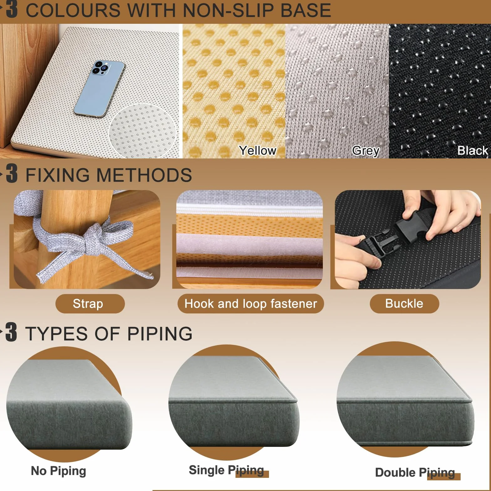 Cojines de Banco a Medida Espuma Alta Densidad Funda Desmontable Fondo Antideslizante Interior Exterior Chenille Grosor 5cm