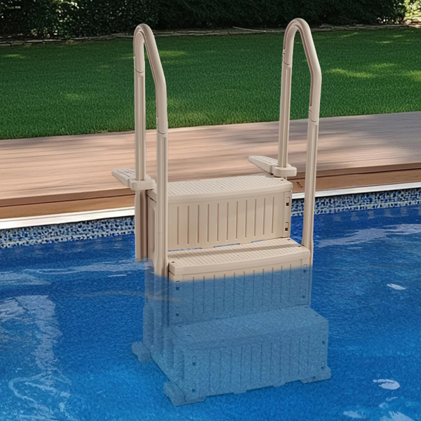 VEVOR Escalera para Piscina, 3 Escalones con Pasamanos Dobles, Capacidad 181,4 kg, 1500 x 820 x 670 mm, Gris Topo