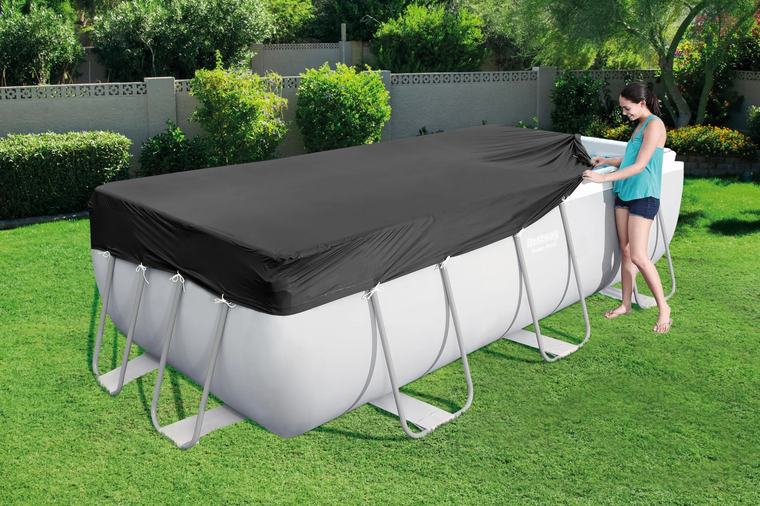 BESTWAY Cobertor de Invierno Rectangular 396x185 cm Negro para Piscinas 412x201 cm 404x201 cm