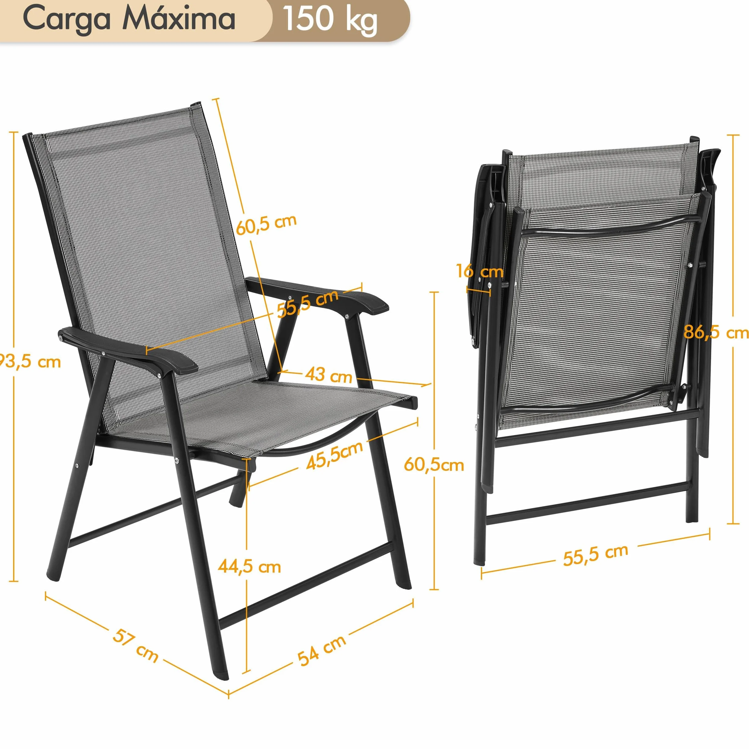 Yaheetech Conjunto Jardín Exterior 2 Personas 2 Sillas Plegables Mesa 70cm Diámetro Orificio Sombrilla