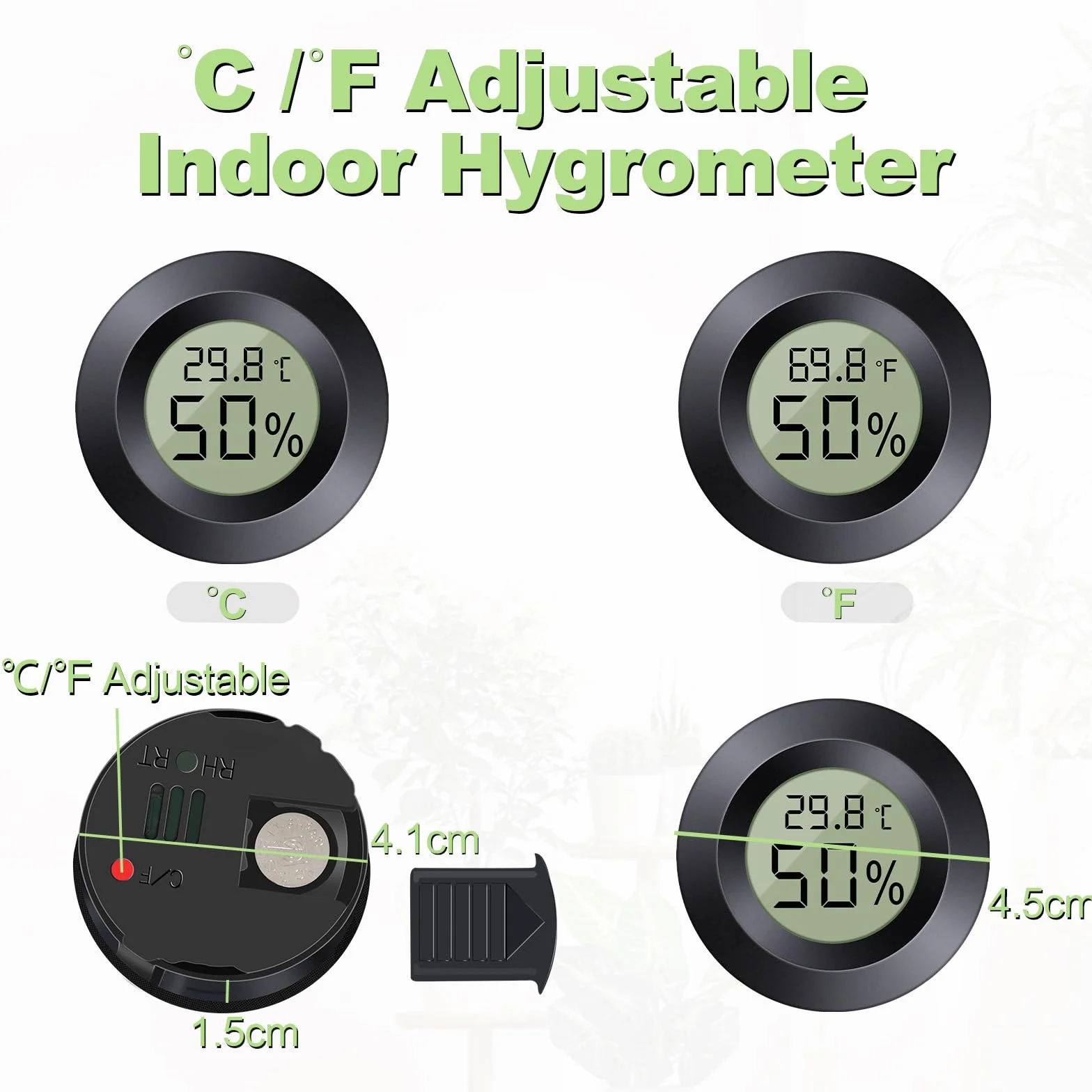 Mini Termómetro Higrómetro Digital ℃/℉ Ajustable Interior Negro 6pcs