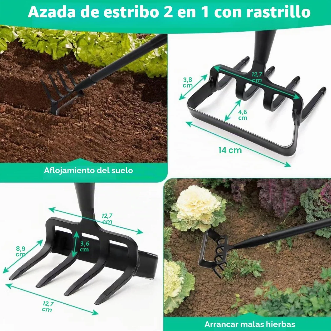 Herramientas de zapas de jardín con mango largo y anillo ajustable para deshierbar