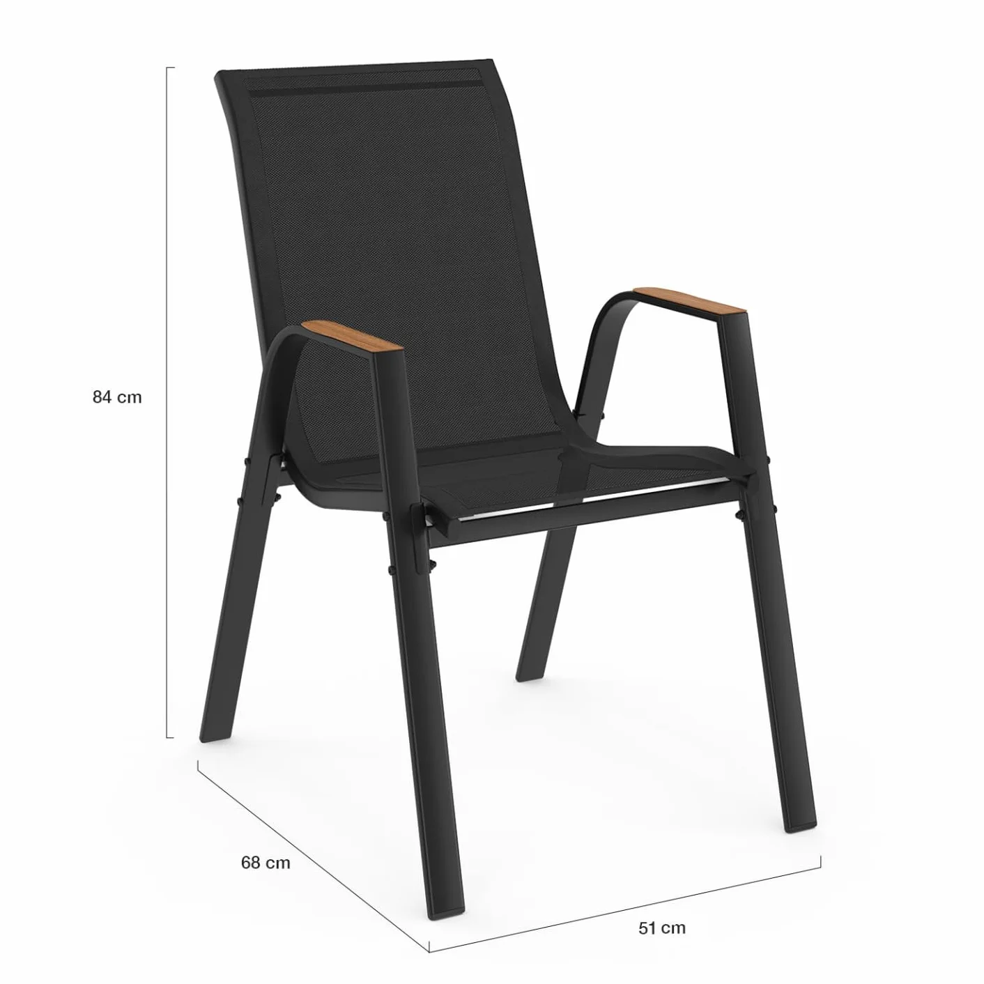 IDMarket - Salón de jardín NOUMEA Mesa de cristal templado efecto madera y 6 sillas apilables negro y madera