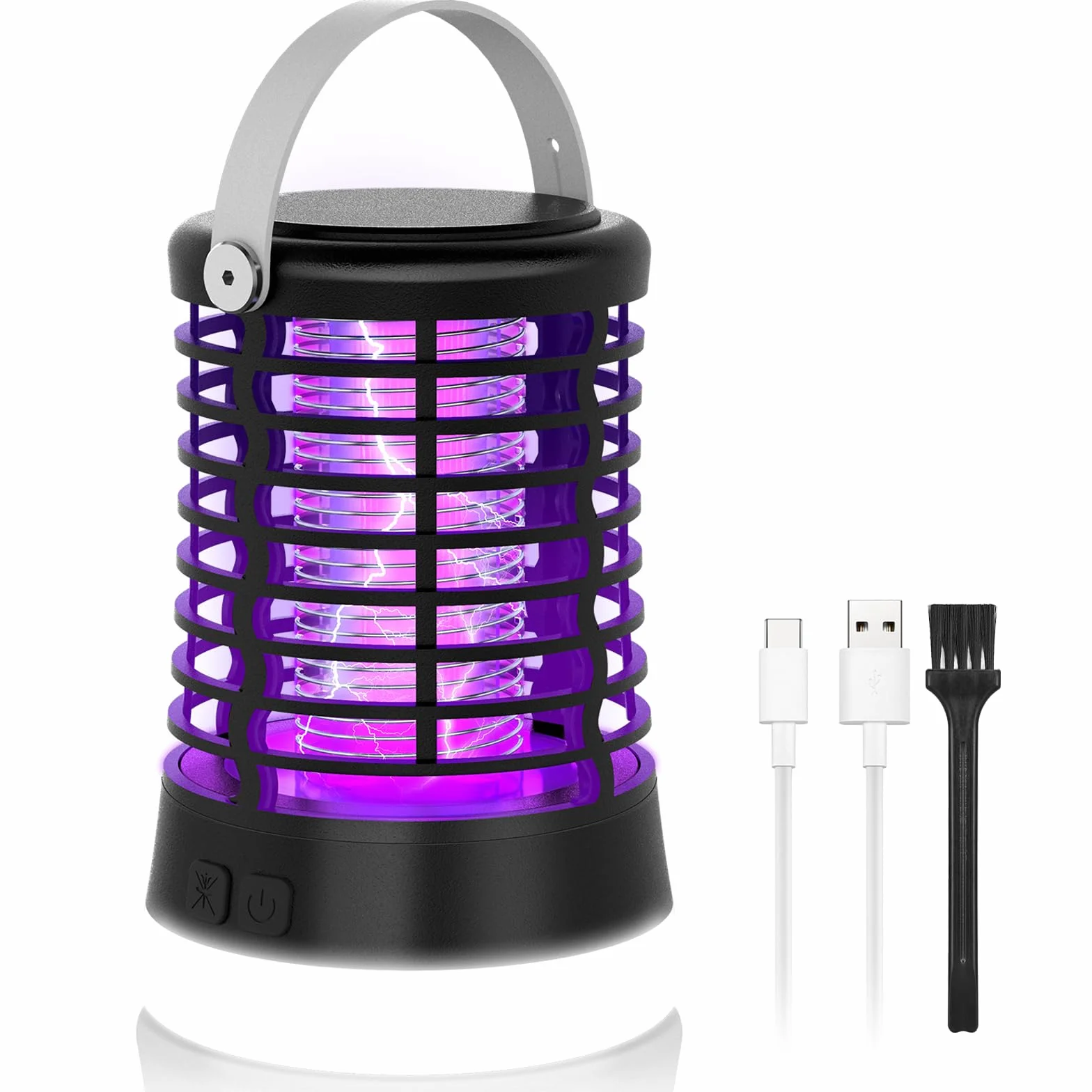 Lámpara Antimosquitos Exterior 2000V Mata Mosquitos Eléctrico IP66 Impermeable Recargable USB Tipo-C Batería 2200mAh LED 3 en 1 para Camping Jardín
