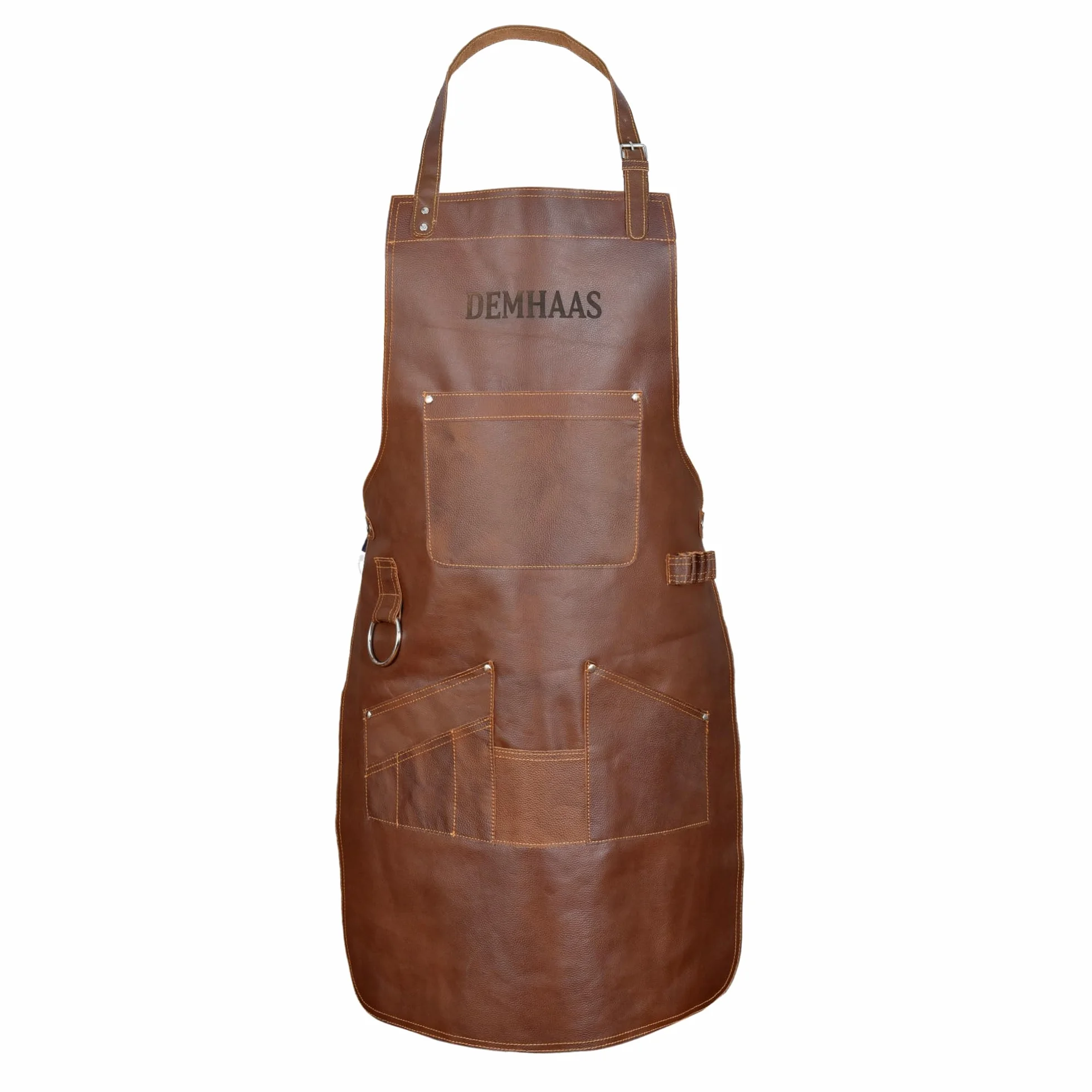 Delantal de piel auténtica de primera calidad, delantal de piel para hombre, delantal para barbacoa, barbacoa y cocina con bolsillos, correas ajustables