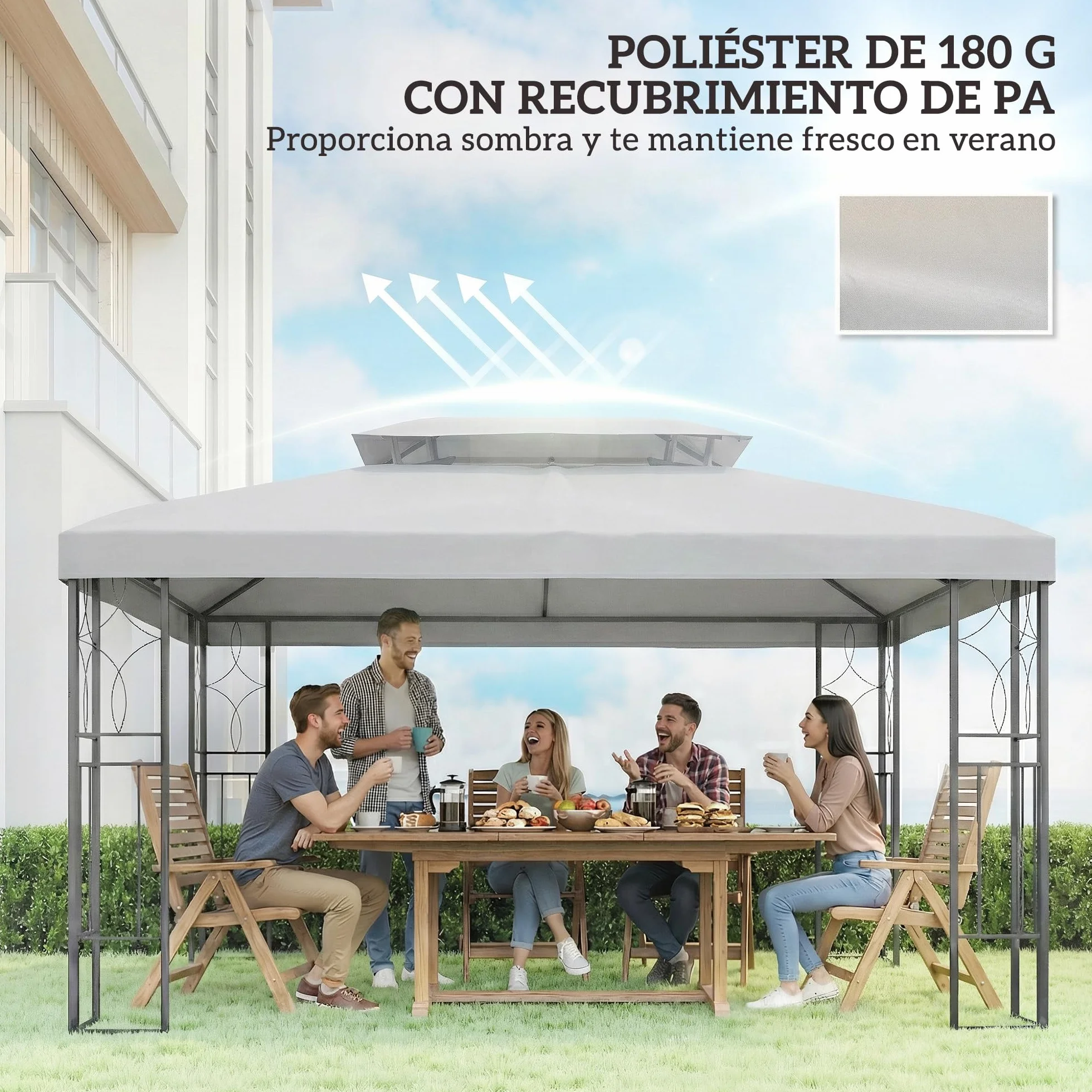Outsunny Techo de Repuesto para Cenador, 4x3 m, Cubierta de Repuesto con Techo Doble, 10 Orificios de Drenaje y Protección UV, Solo Toldo de Recambio para Pabellón Gazebo, Gris Claro