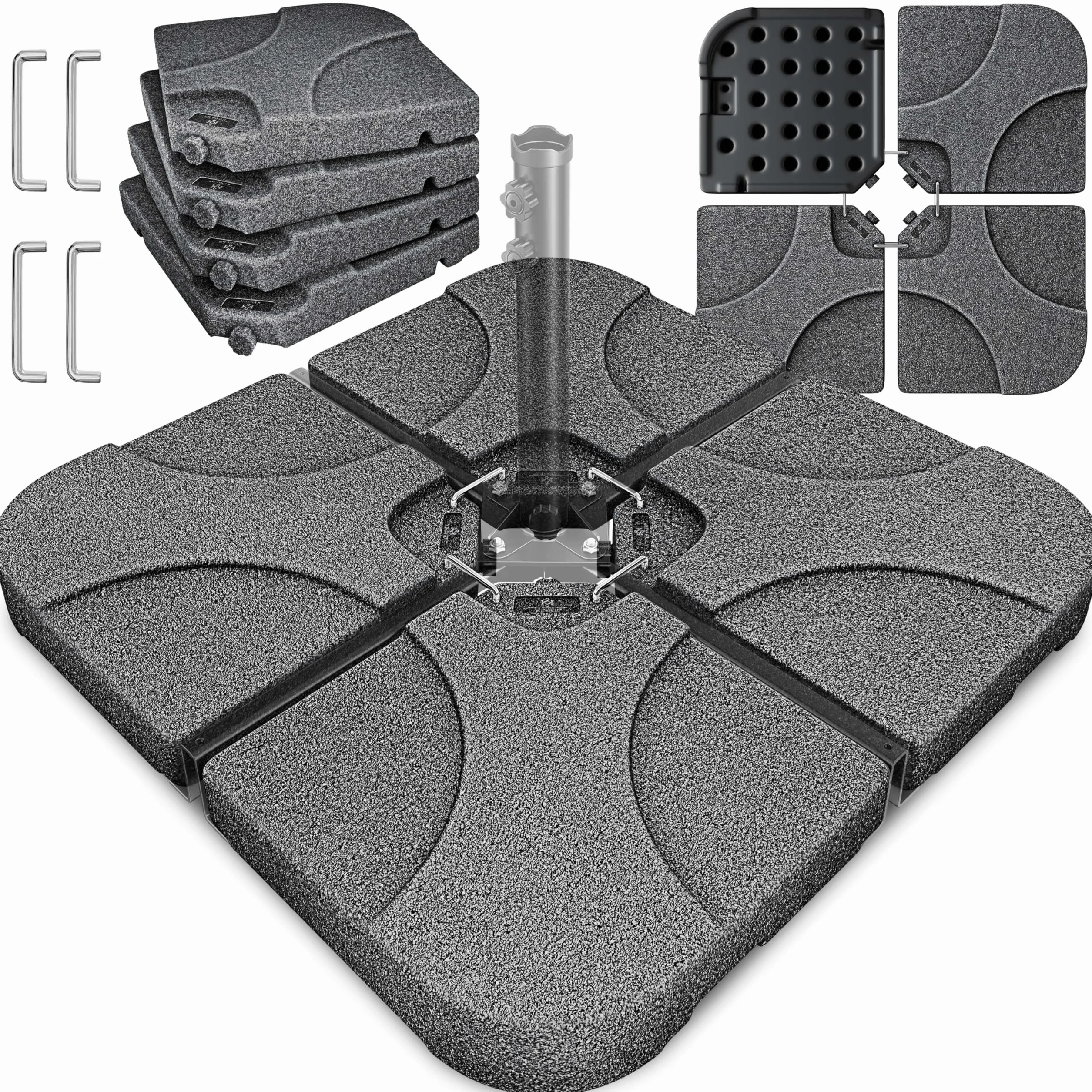 KESSER Soporte para sombrilla de 4 piezas, peso de la sombrilla, soporte para sombrilla con forma de cruz de 60 l/80 kg, rellenable con agua o arena, incluye conector de metal, soporte de plástico