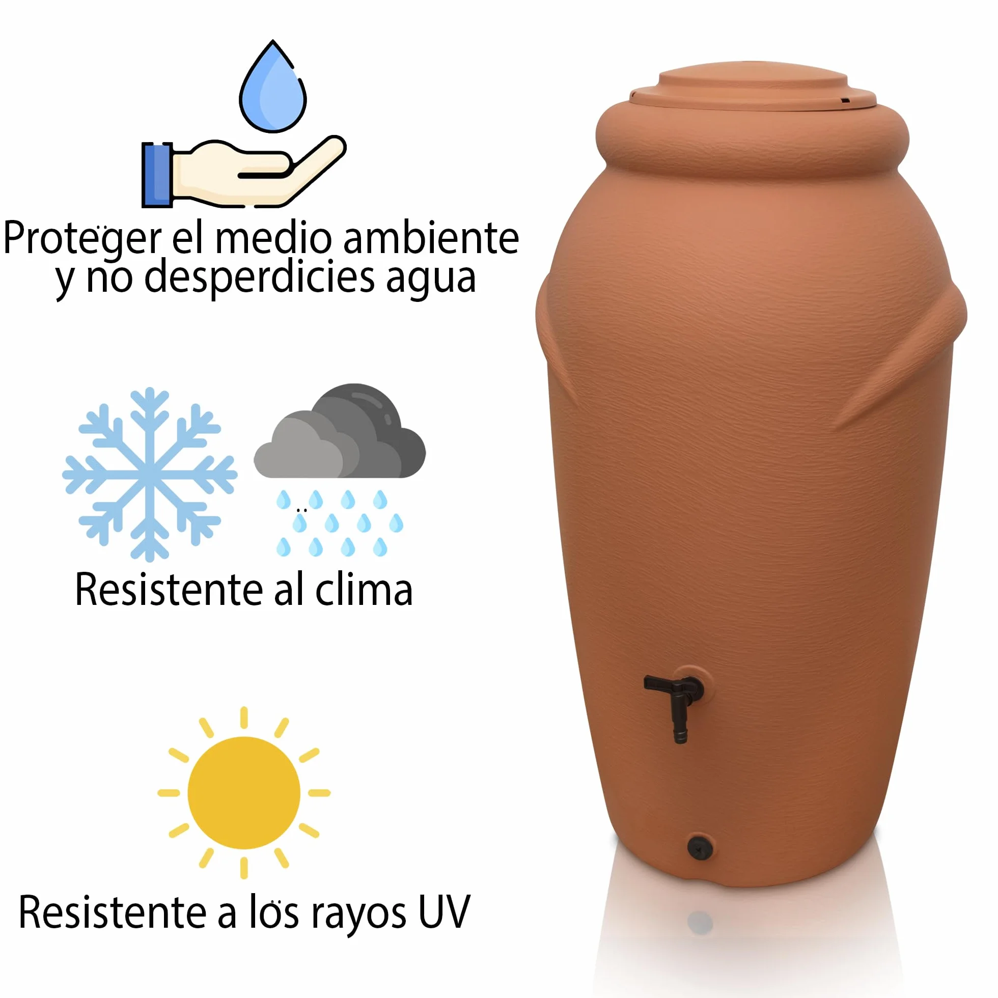 YourCasa Deposito Agua Lluvia 210 litros Barril Lluvia Resistente Heladas Plastico Grifo Terracota