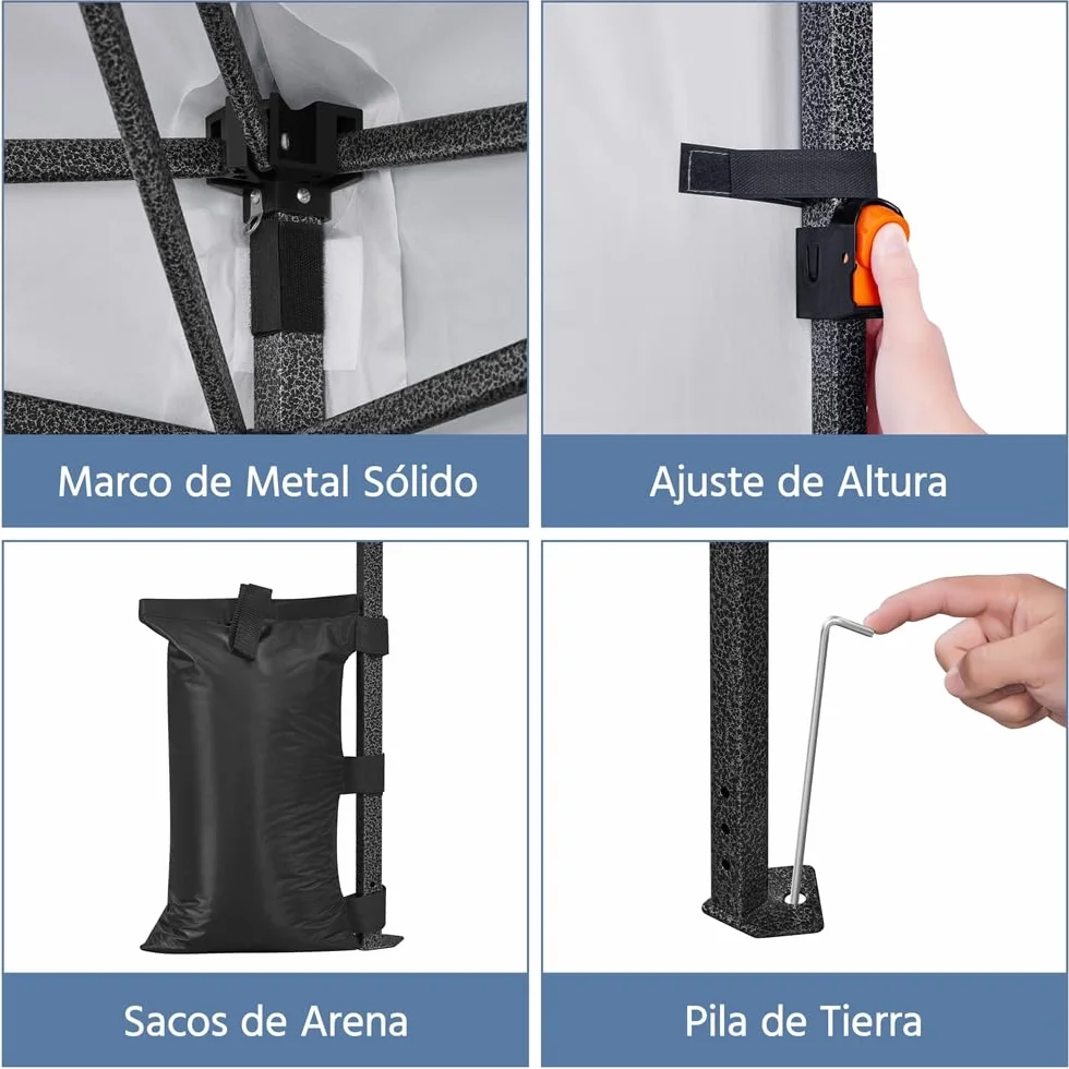 Yaheetech Carpa Plegable 3x3 m Cenador de Jardín con 1 Pared Lateral Altura Ajustable 262-282 cm Gazebo para Exterior Camping Playa Patio Anti-UV Impermeable y Bolsa de Arena