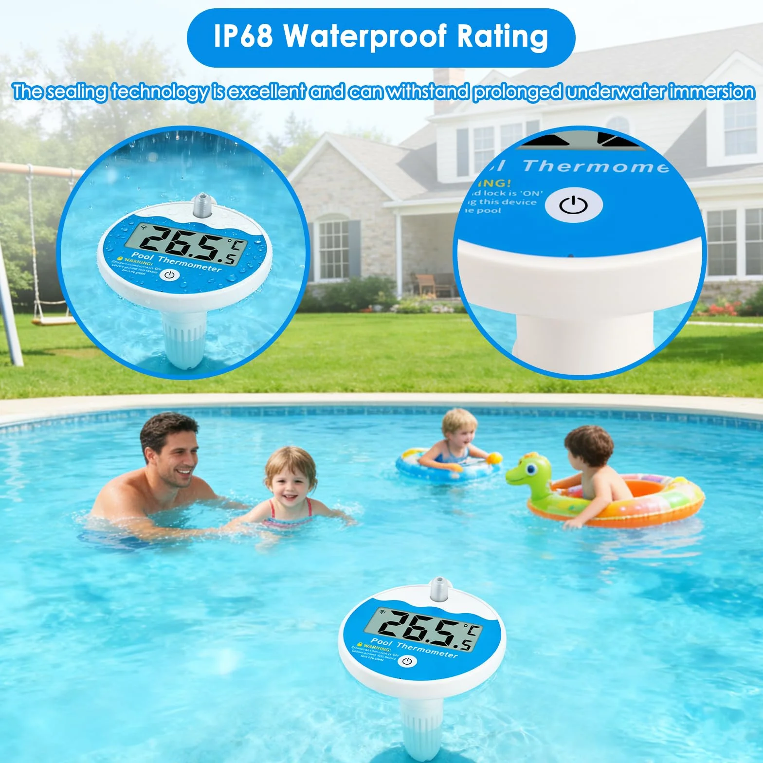 ALLOMN Termómetro digital para piscina inalámbrico IP68 medidor de temperatura del agua