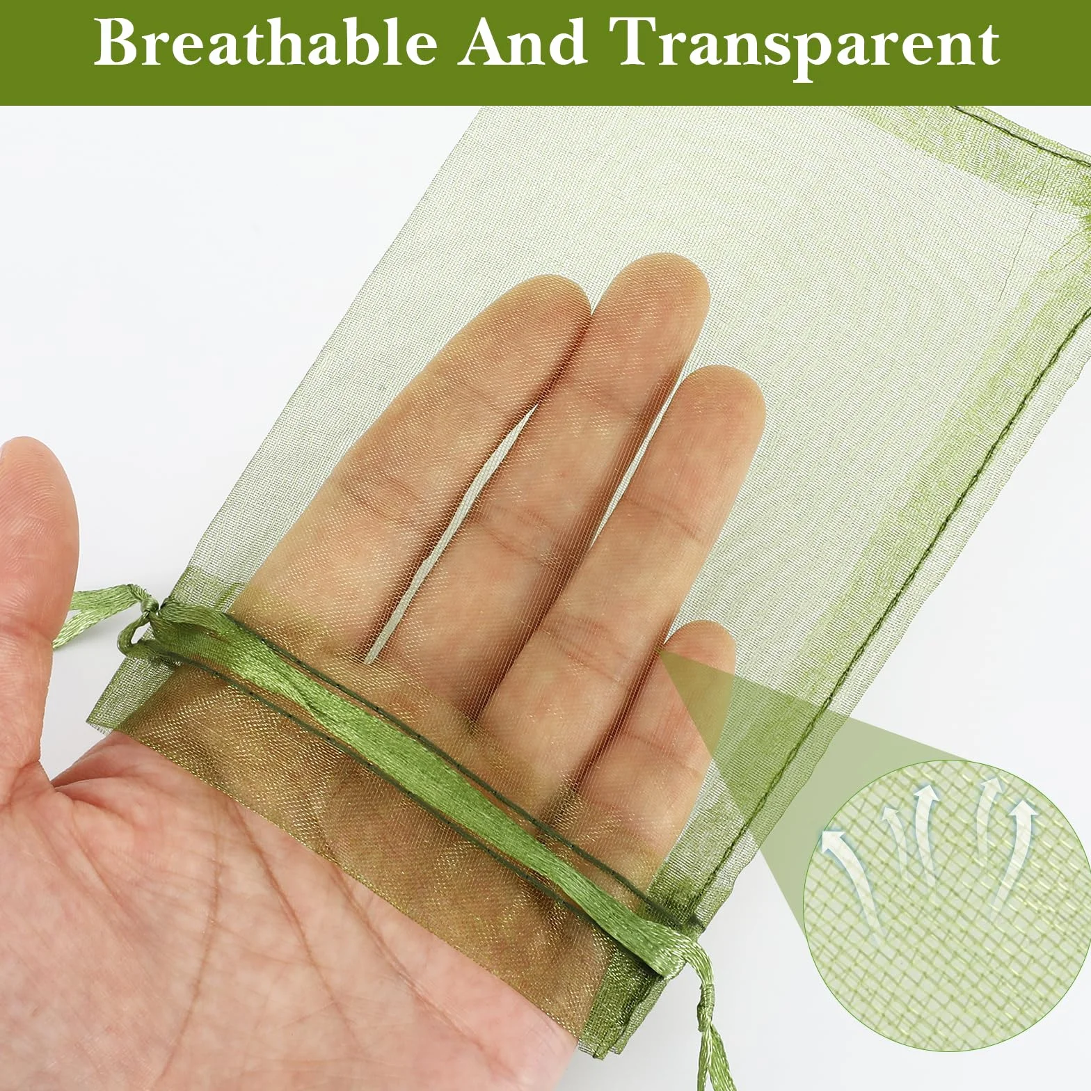 Bolsas protectoras para uvas de organza 15 x 10 cm con cordón, protección contra avispas (verde)