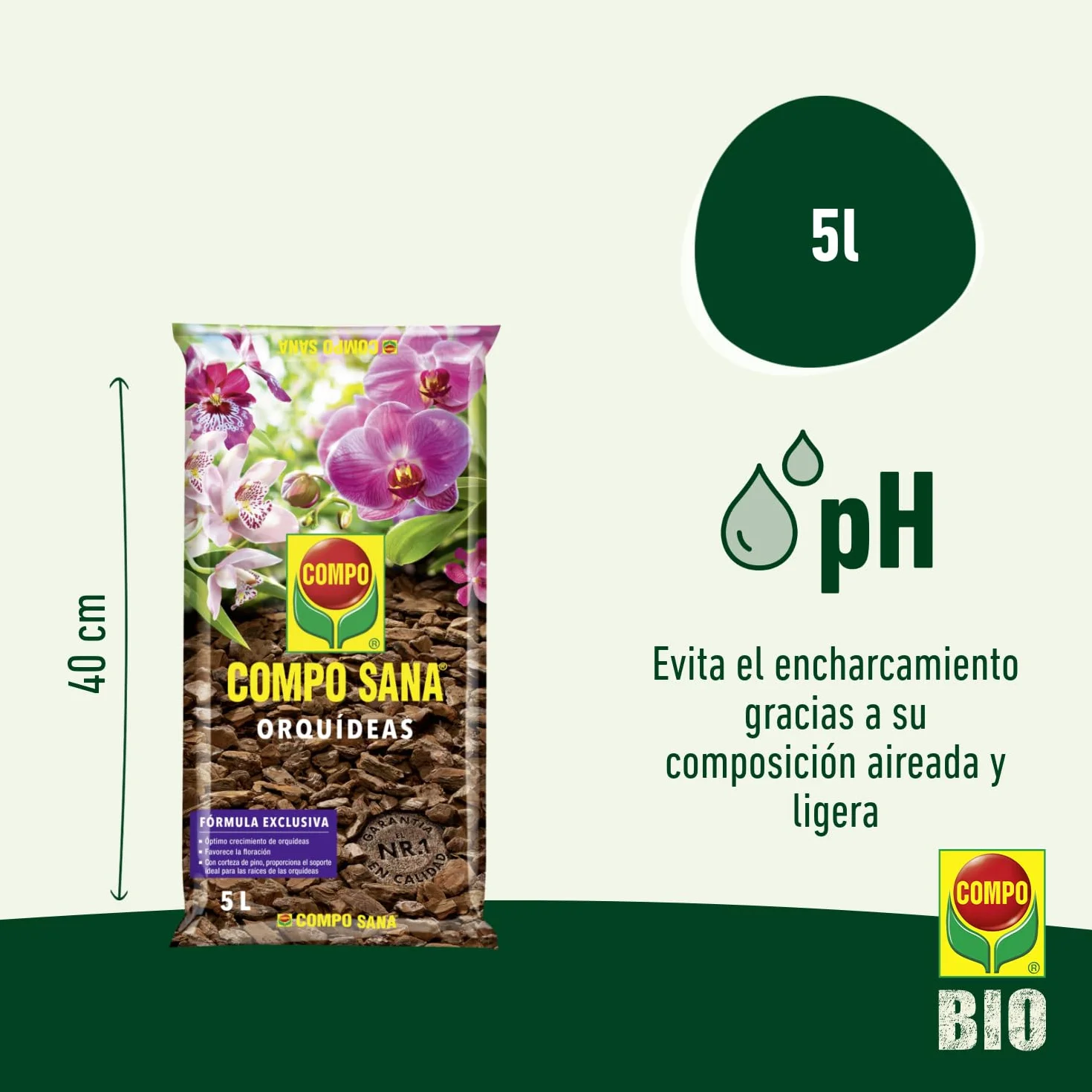 Compo Sana Substrato de orquídeas con abono 8 semanas, Corteza de Pino, 5 L