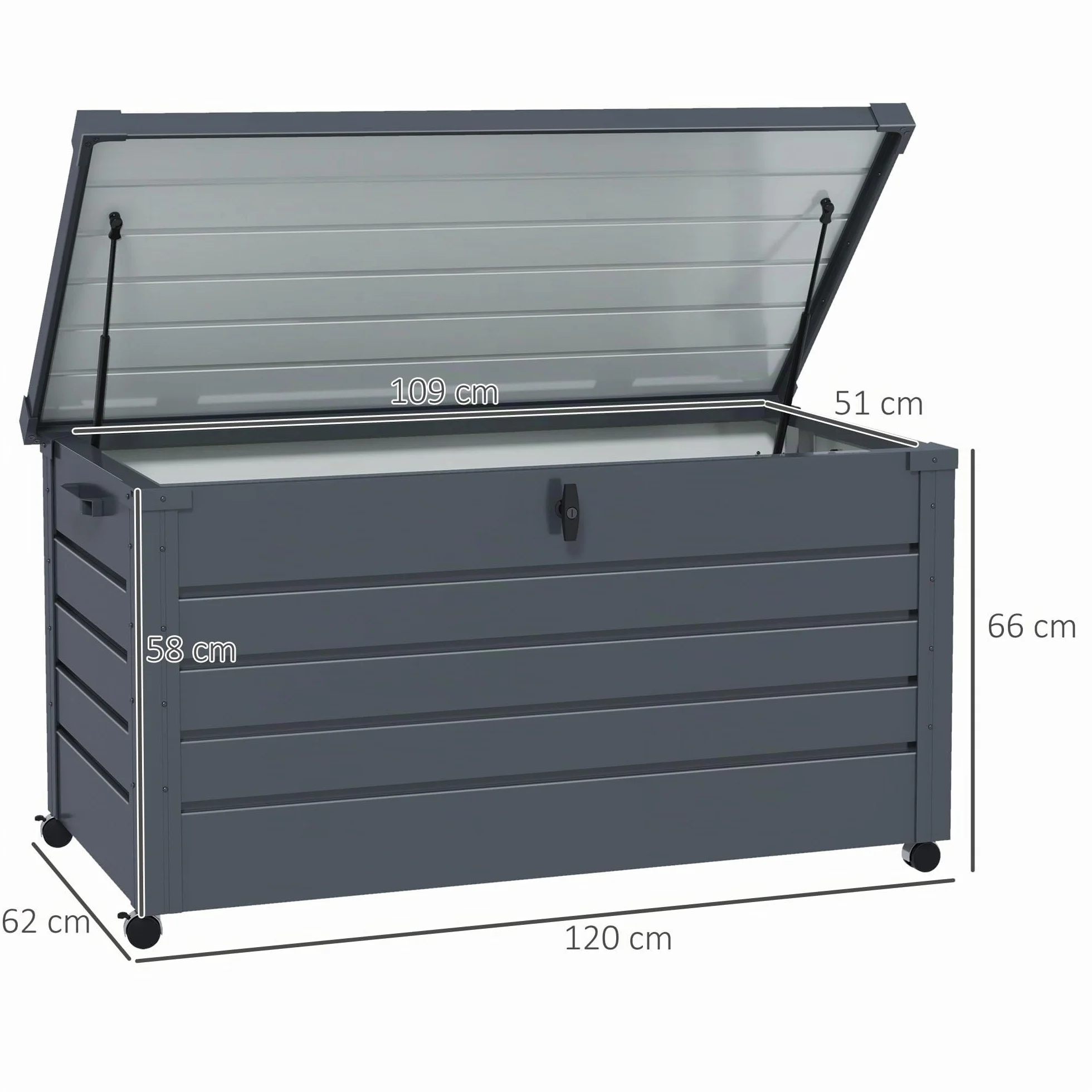 Outsunny Baúl Almacenaje Exterior 311L Acero Galvanizado 4 Ruedas Impermeable 120x62x66 cm Gris Oscuro