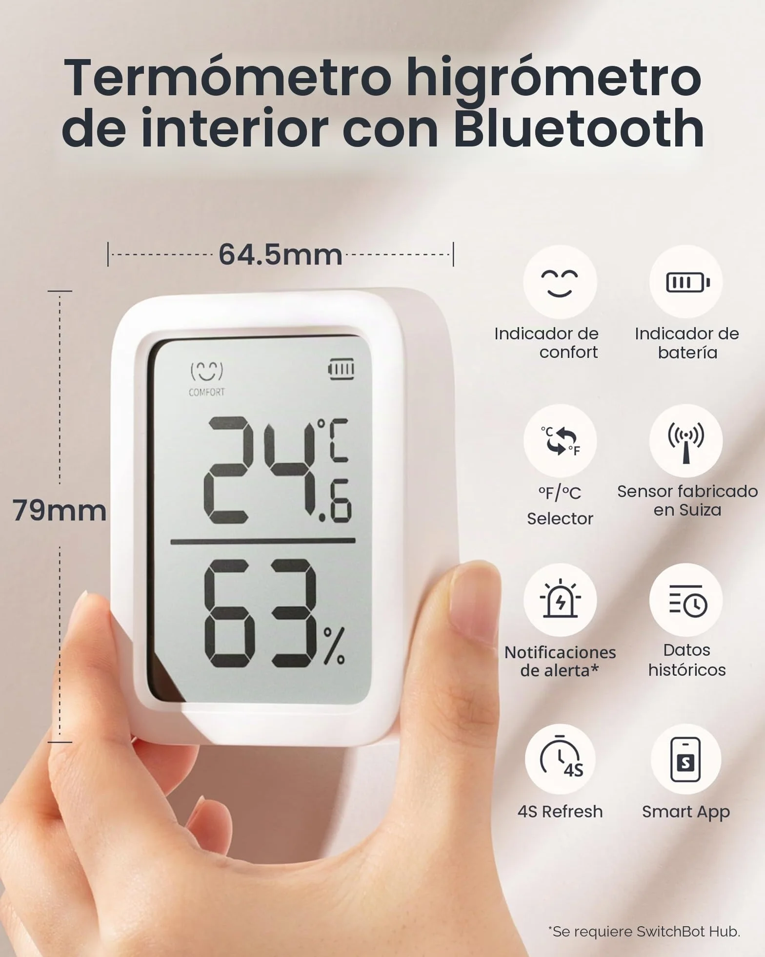 SwitchBot Termómetro Higrómetro Interior Sensor Temperatura Humedad Bluetooth 3 Pulgadas Juego 3