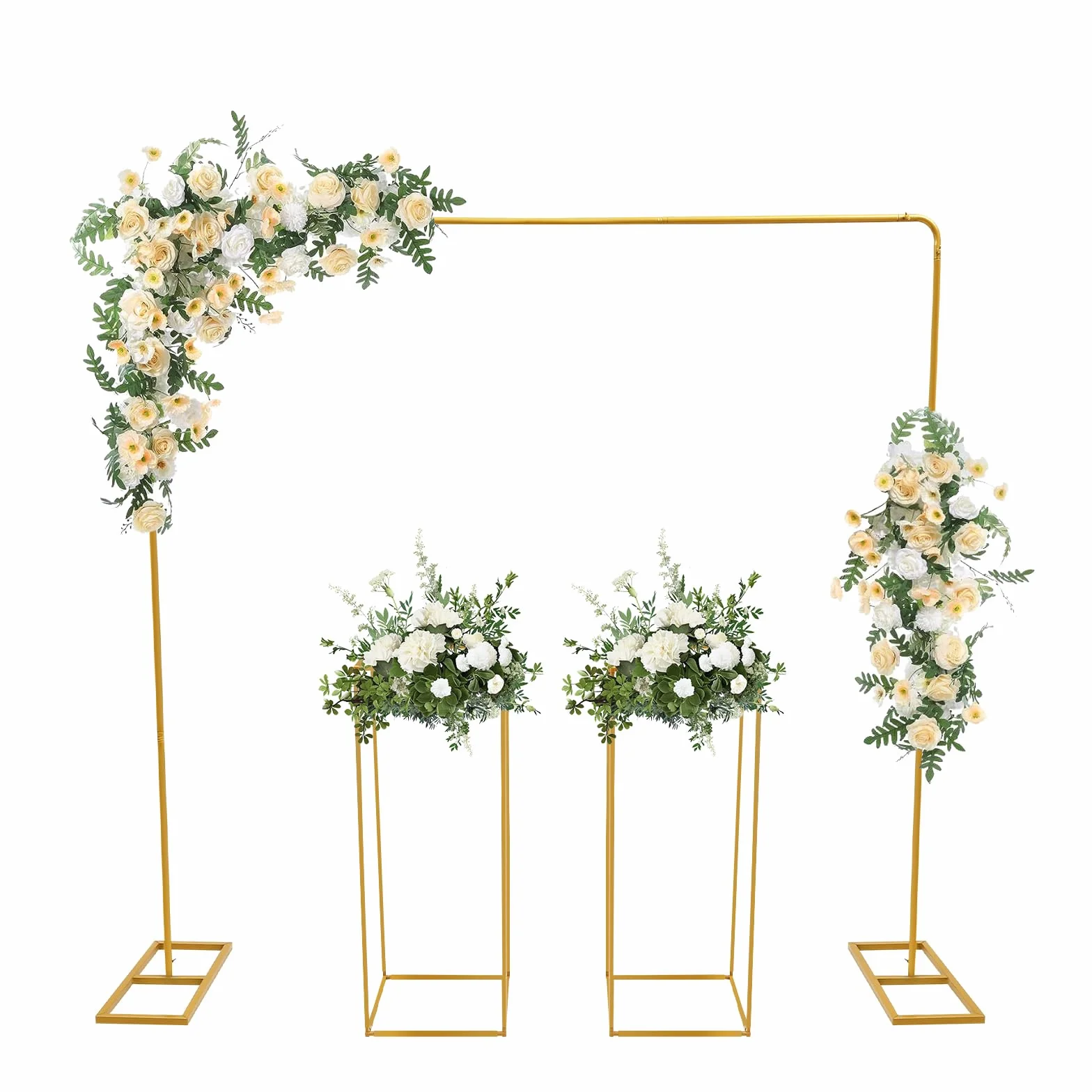 MINRS 2 x 2 m de metal para boda, arco de uva, arco de boda, con 2 soportes de flores de 80 altos, puede decoración de bricolaje para bodas, aniversarios, fiestas de cumpleaños, graduaciones, oro