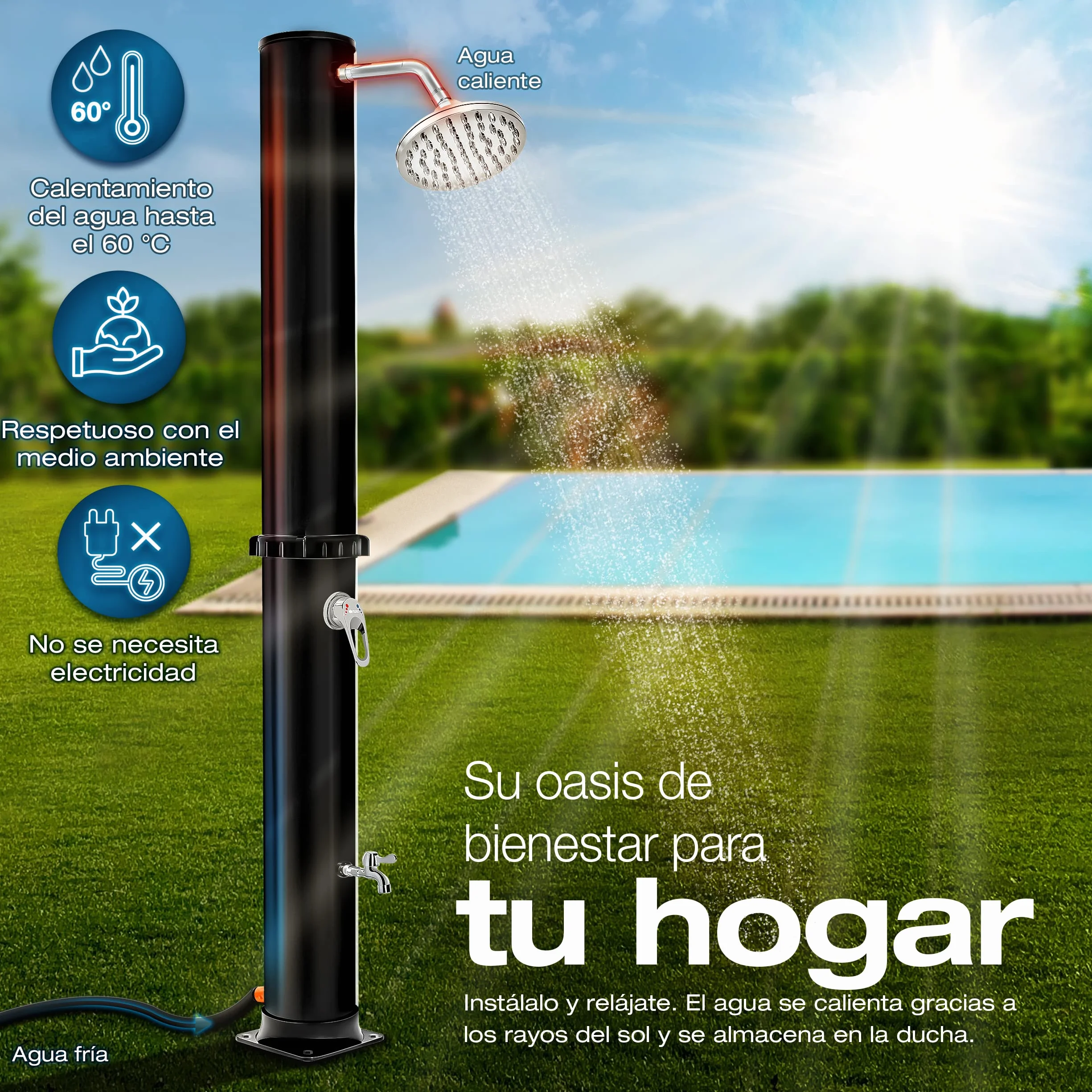 Tillvex Ducha de Jardín 20 litros Solar con Agua Caliente Cubierta Protectora