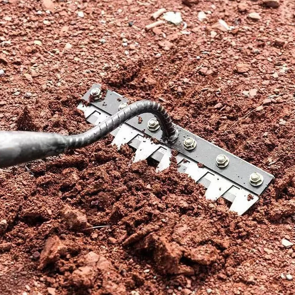 Rastrillo de mano de acero al manganeso de 8 dientes para jardinería y deshierbe