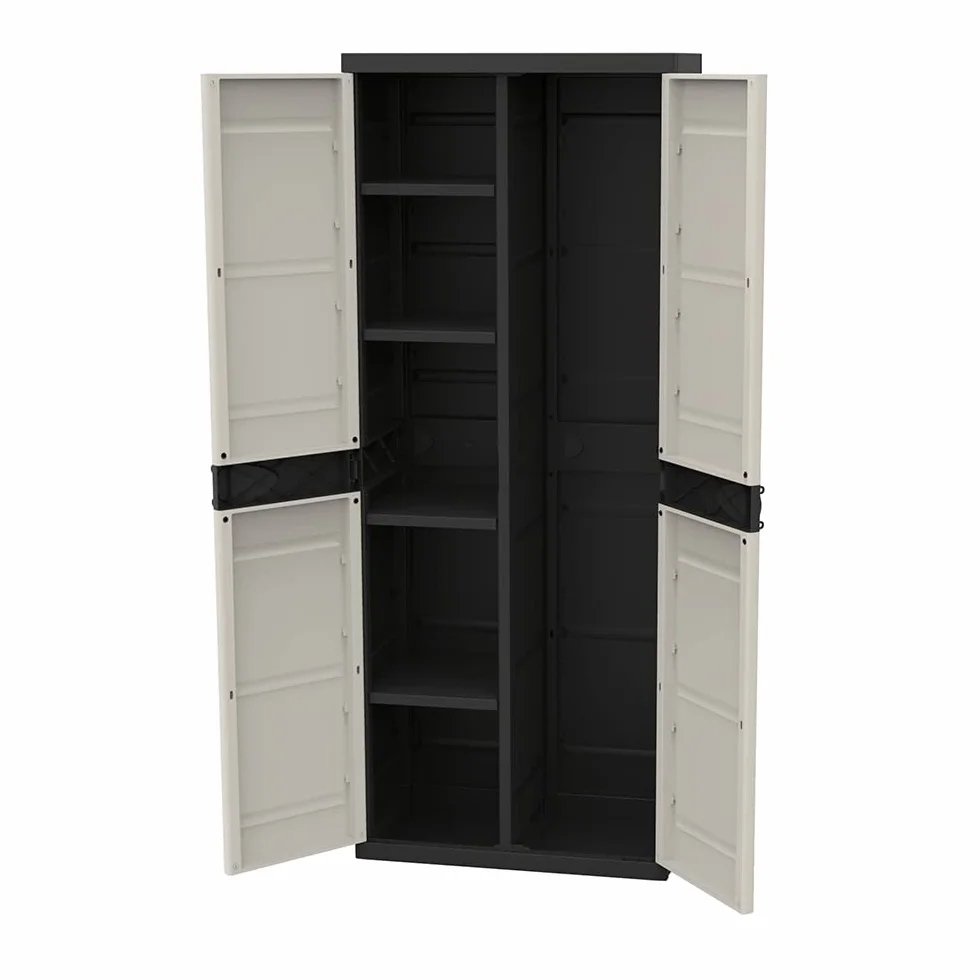 Titanium PLASTIKEN Armario de 2 Puertas con Estantes 70 x 44 x 176 cm Beige y Negro