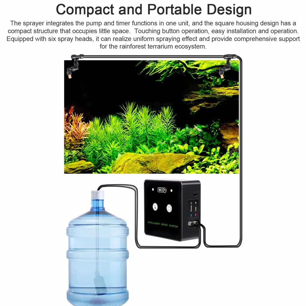 Kit de pulverización de humidificación inteligente con WiFi para terrario de selva, pulverizador automático con función de control de aplicación, boquilla giratoria de 360 grados, bomba autocebante