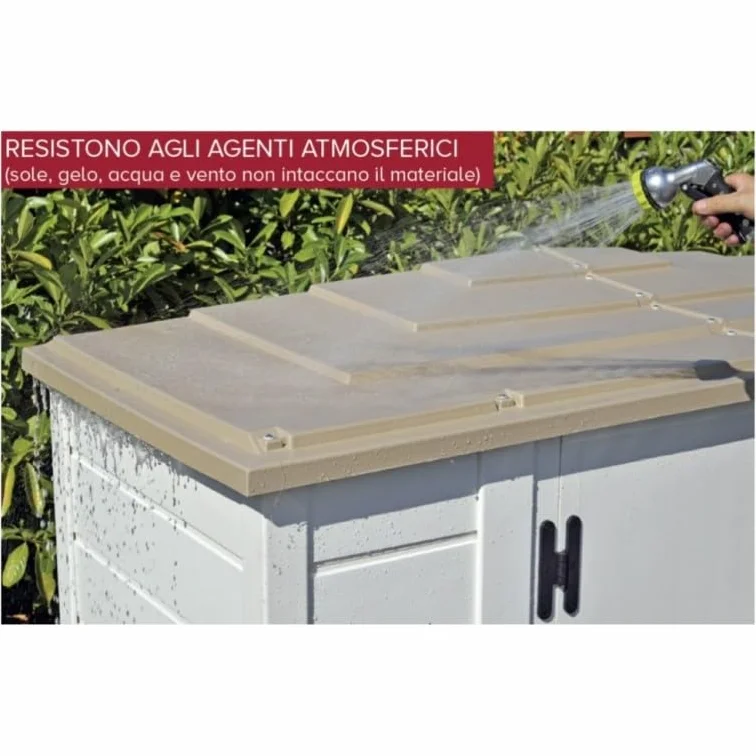 Caseta de jardín de resina Tuscany Evo 120 2 puertas centrales suelo incluido beige 137x144x214 cm