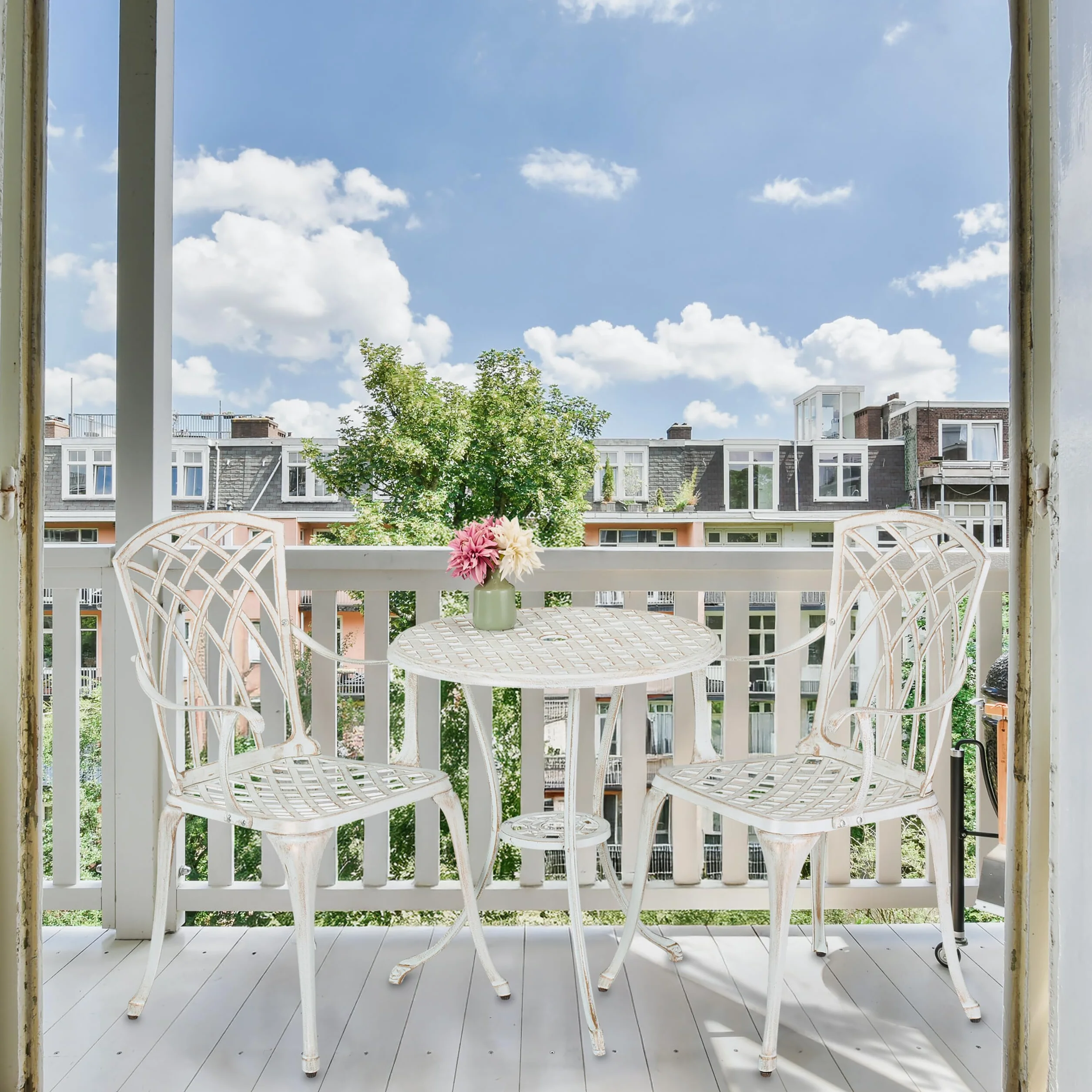 Relaxdays Conjunto Jardín Exterior Mesa y Sillas Terraza Aluminio Fundido Blanco Bronce