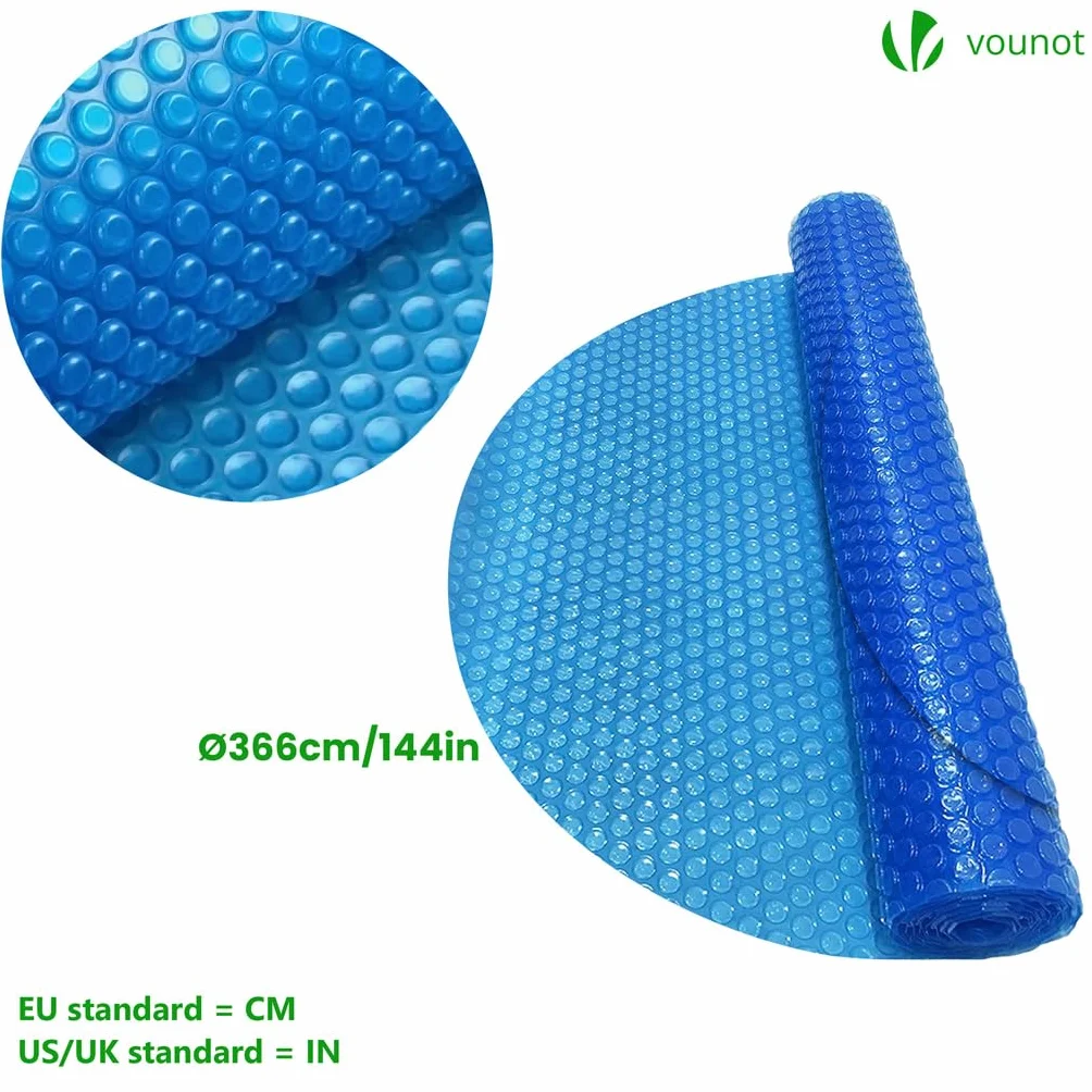 VOUNOT Cubierta Solar Piscina Redonda Ø366cm, Manta Térmica 120 µm, Ahorro Energético, Azul