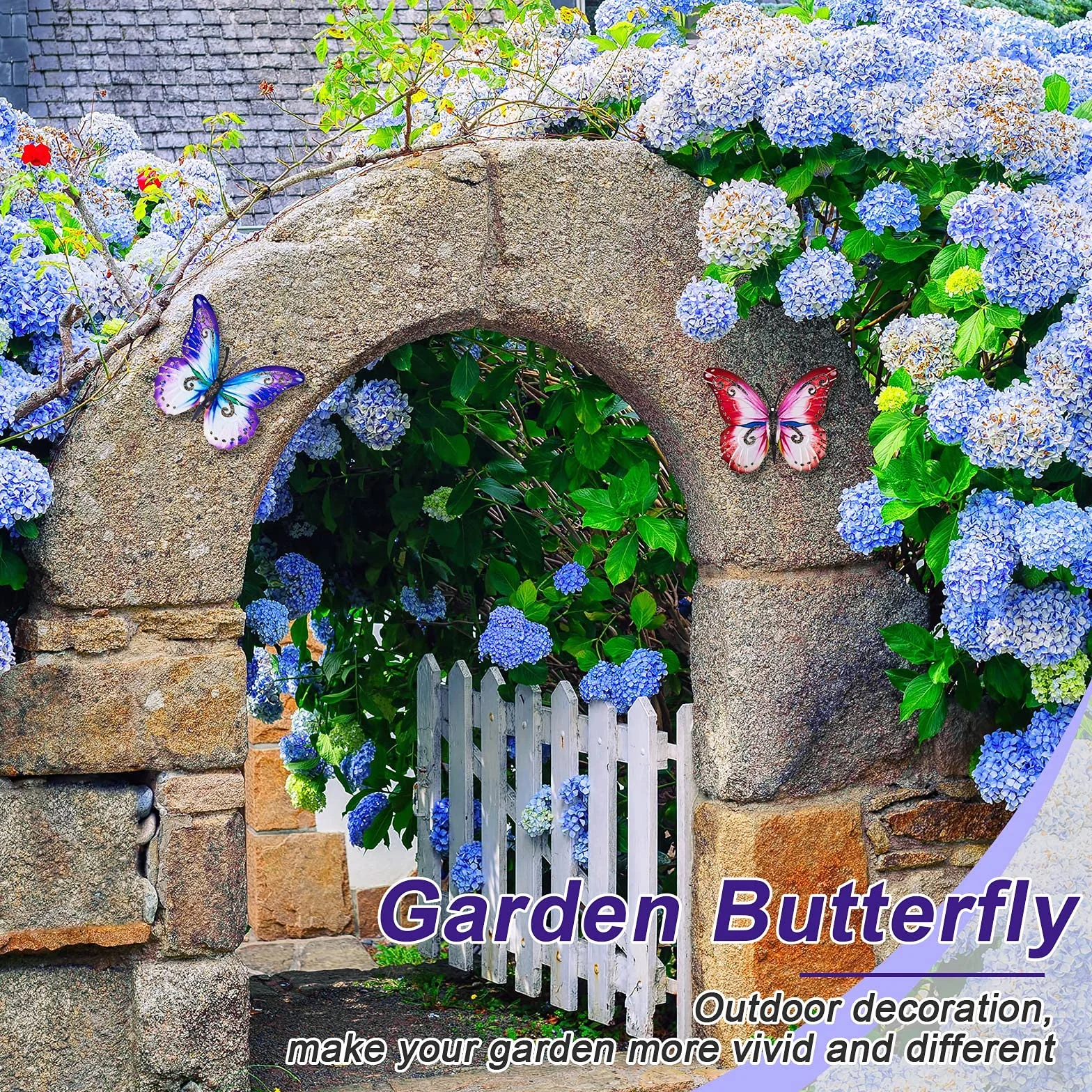 Mariposas de Metal Grandes para Exteriores Decoraciones de Jardín Arte de Pared 27 x 22 cm Rosa y Azul