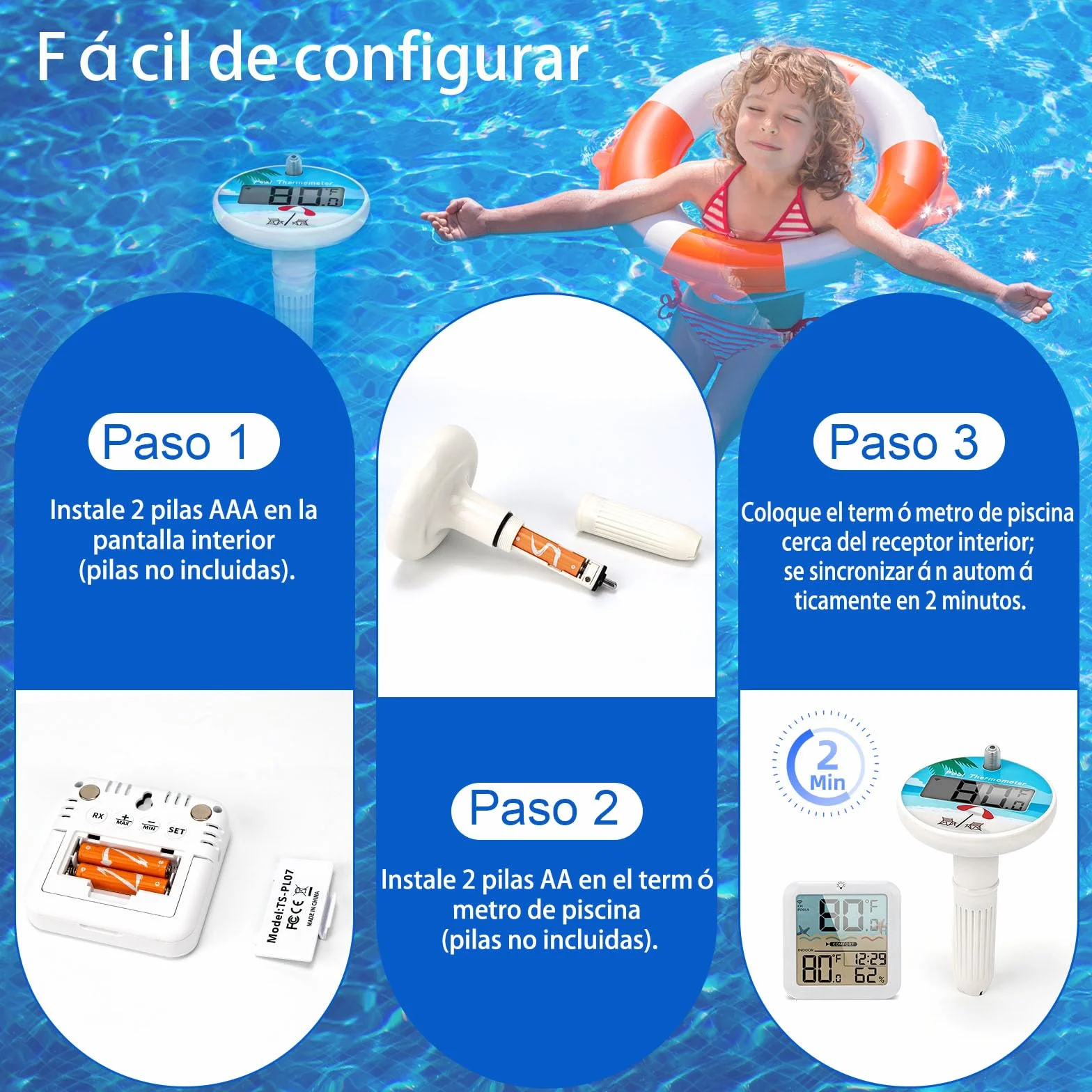 Termómetro inalámbrico para piscina flotante IP68 pantalla digital 100 m alcance