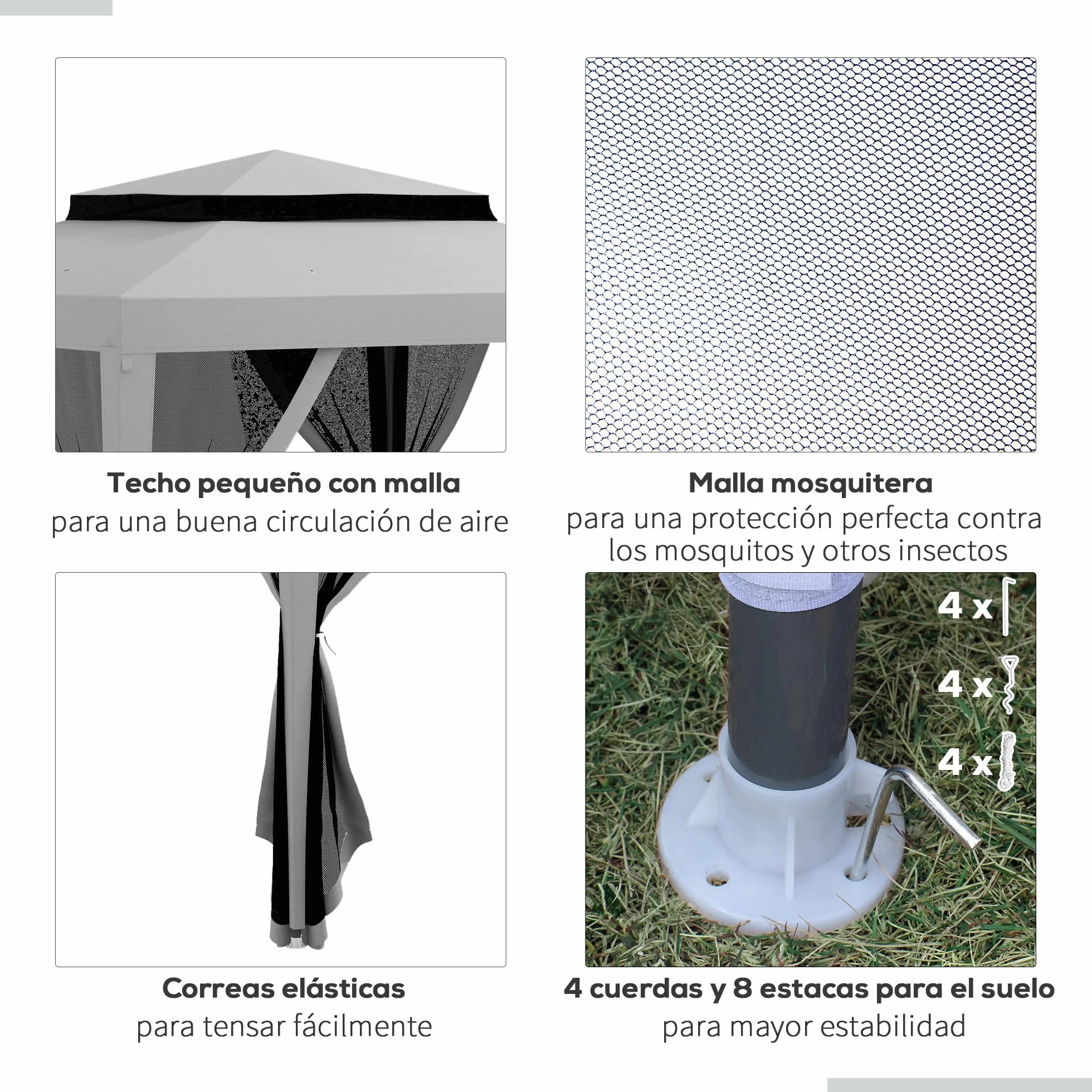 Outsunny Carpa de Jardín 3x3 m Cenador Desmontable de Exterior Gazebo con 4 Mosquiteras Laterales Techo Doble y Marco Metálico Anti-UV Impermeable Pabellón para Terraza Patio Gris