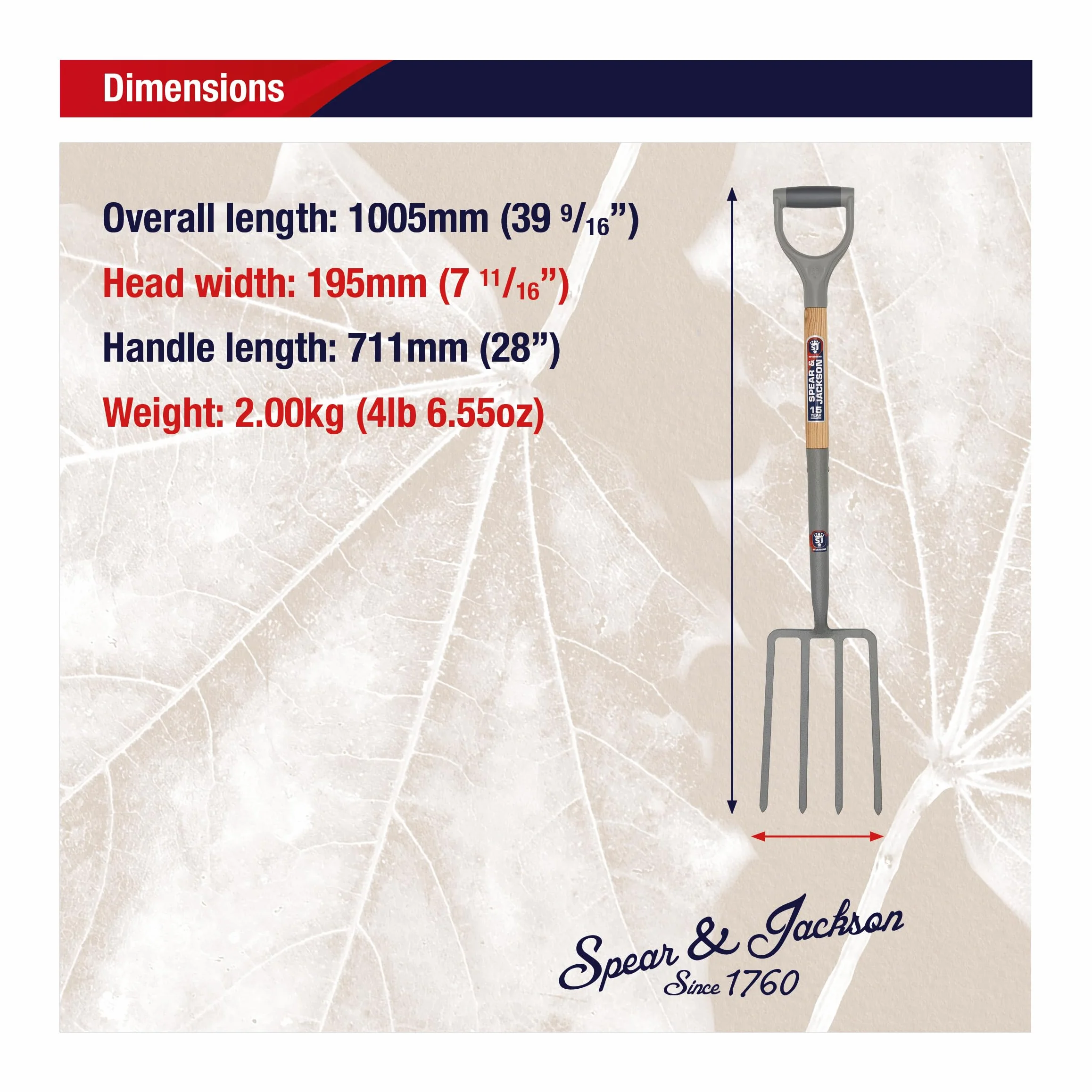 Spear & Jackson 1680NB Tenedor de Cavar de Acero al Carbono Neverbend
