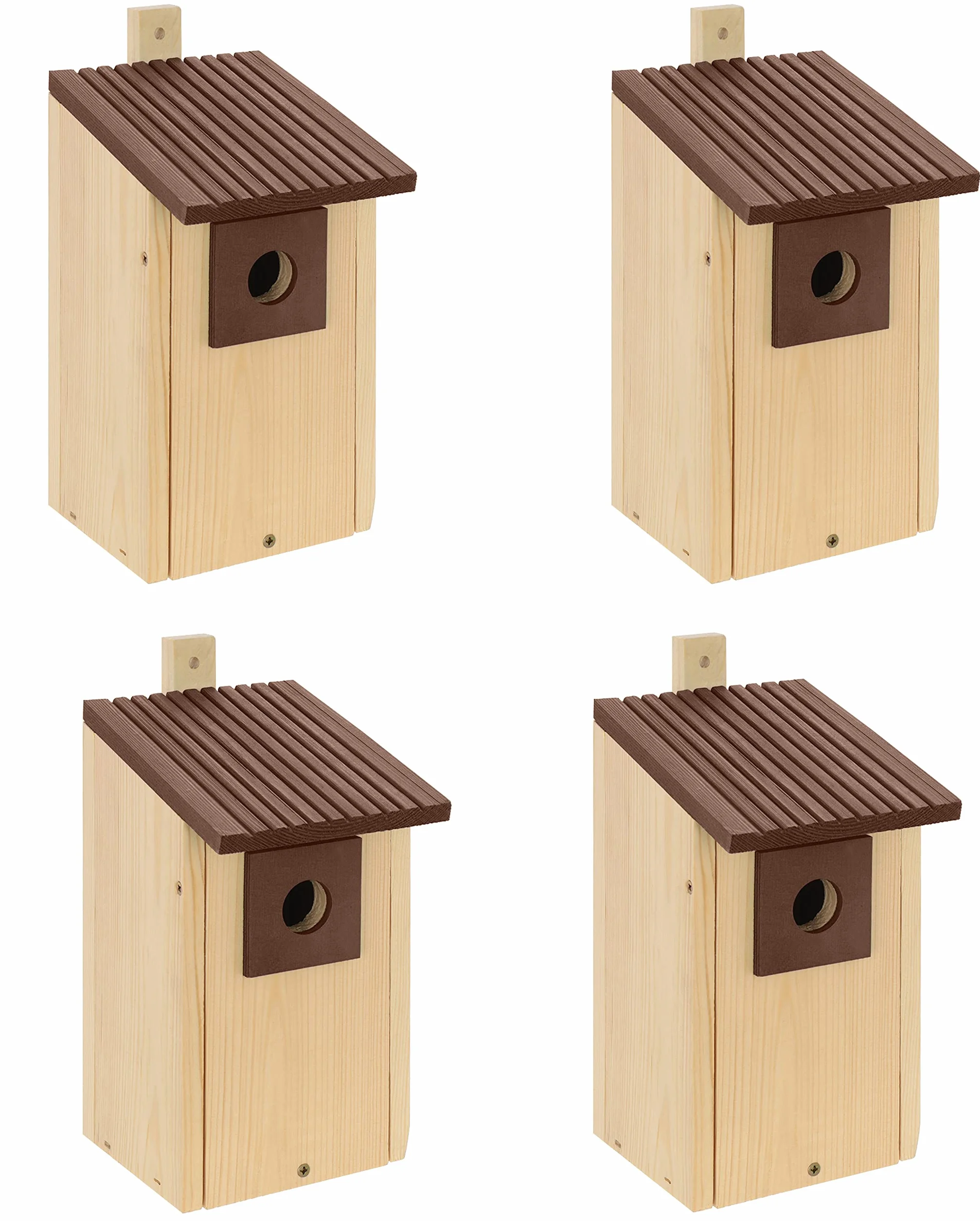 Nido de madera B20-NPx4, nido de madera, caseta para pájaros, nido de madera natural, resistente a la intemperie, construcción de madera maciza, decoración para jardín, +marrón
