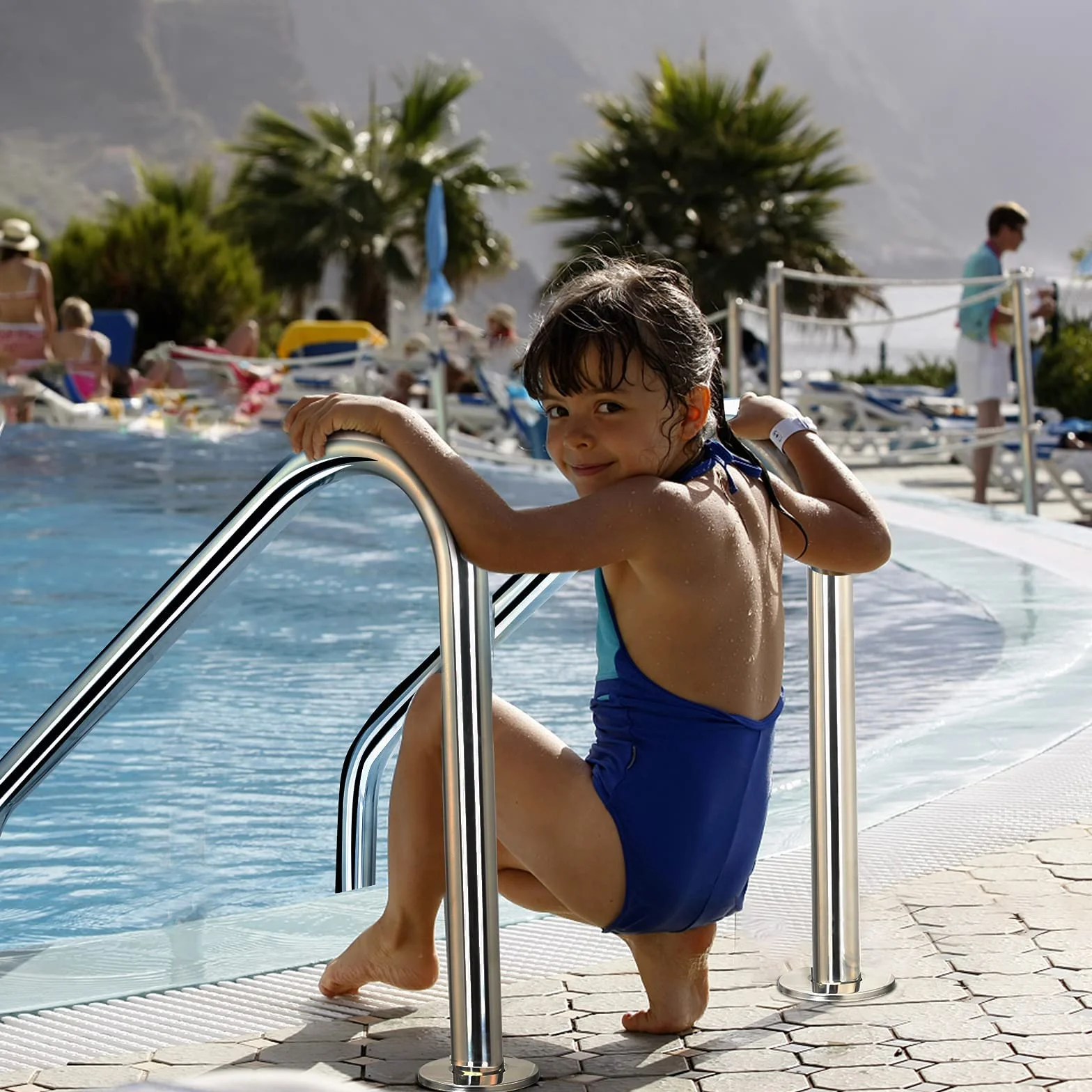 LIFEZEAL Escalera de Piscina 3 Peldaños Acero Inoxidable 304 Forma U Antideslizante Pasamanos Curvo