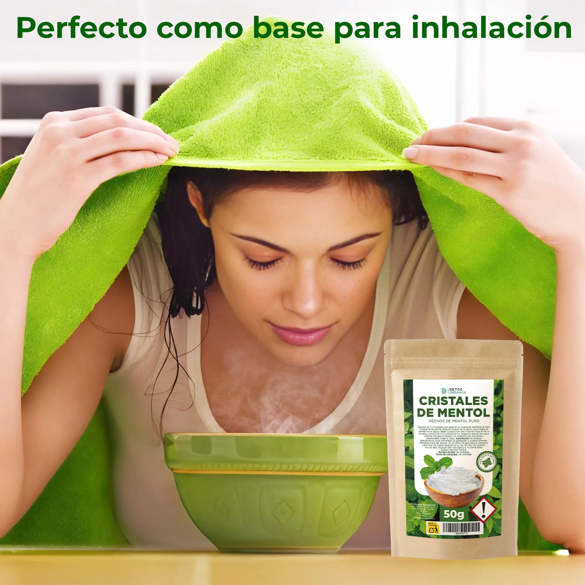 Detox Organica Cristales de Mentol 50g - Hechos 100% de Pura Menta - Menthol Crystals Ideales como Infusión para el Sauna, Baño, Congestión Nasal - Hechos en Alemania