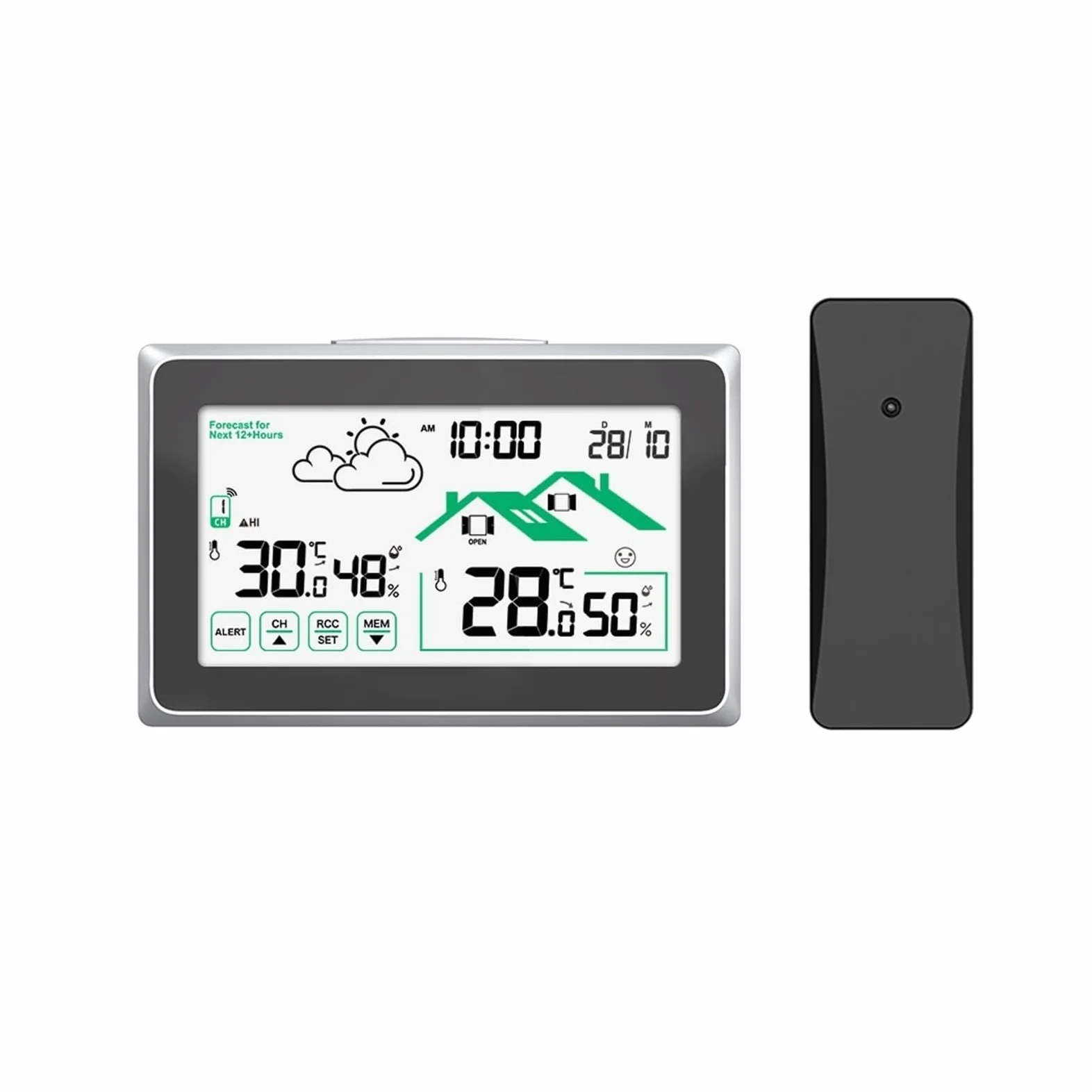 Estación meteorológica, Estación meteorológica inalámbrica con reloj atómico automático y concentrador de monitor digital(Nero)