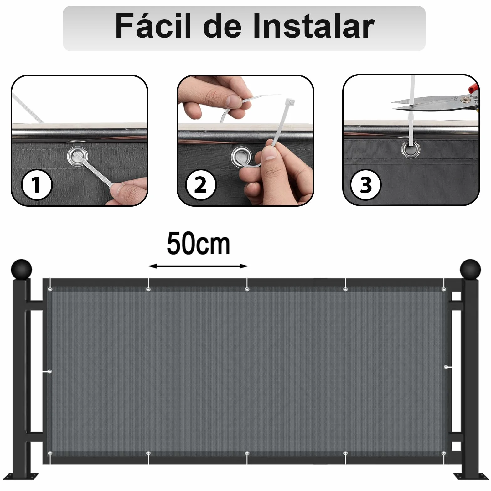 Pantalla Privacidad Balcón 90x500cm Impermeable Protección Viento UV Exterior Antracita