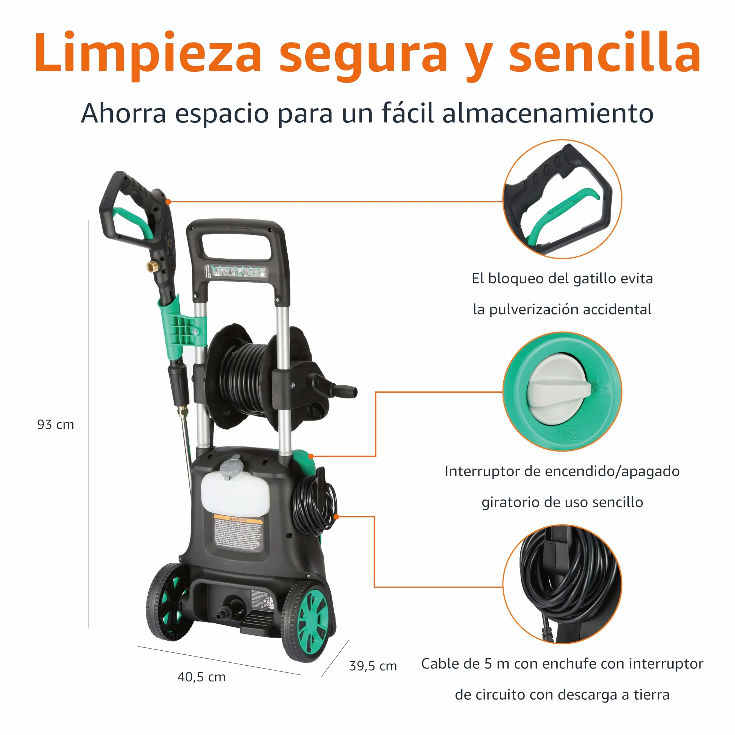 Amazon Basics Lavadora a Presión 2200 W 145 bar 500 l/h Verde